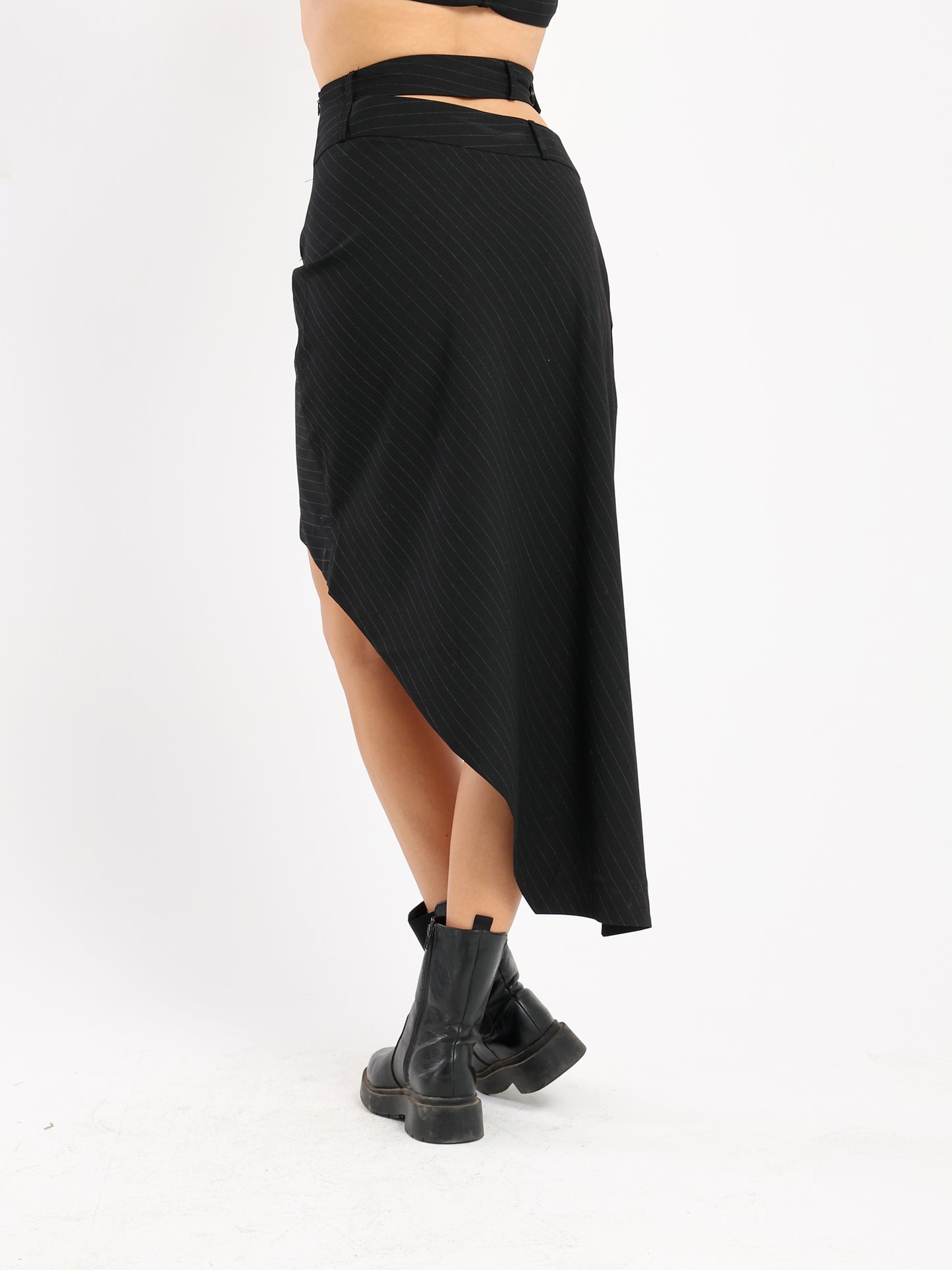 Pin Stripe Asymmetric Hem Skirt - Outlet