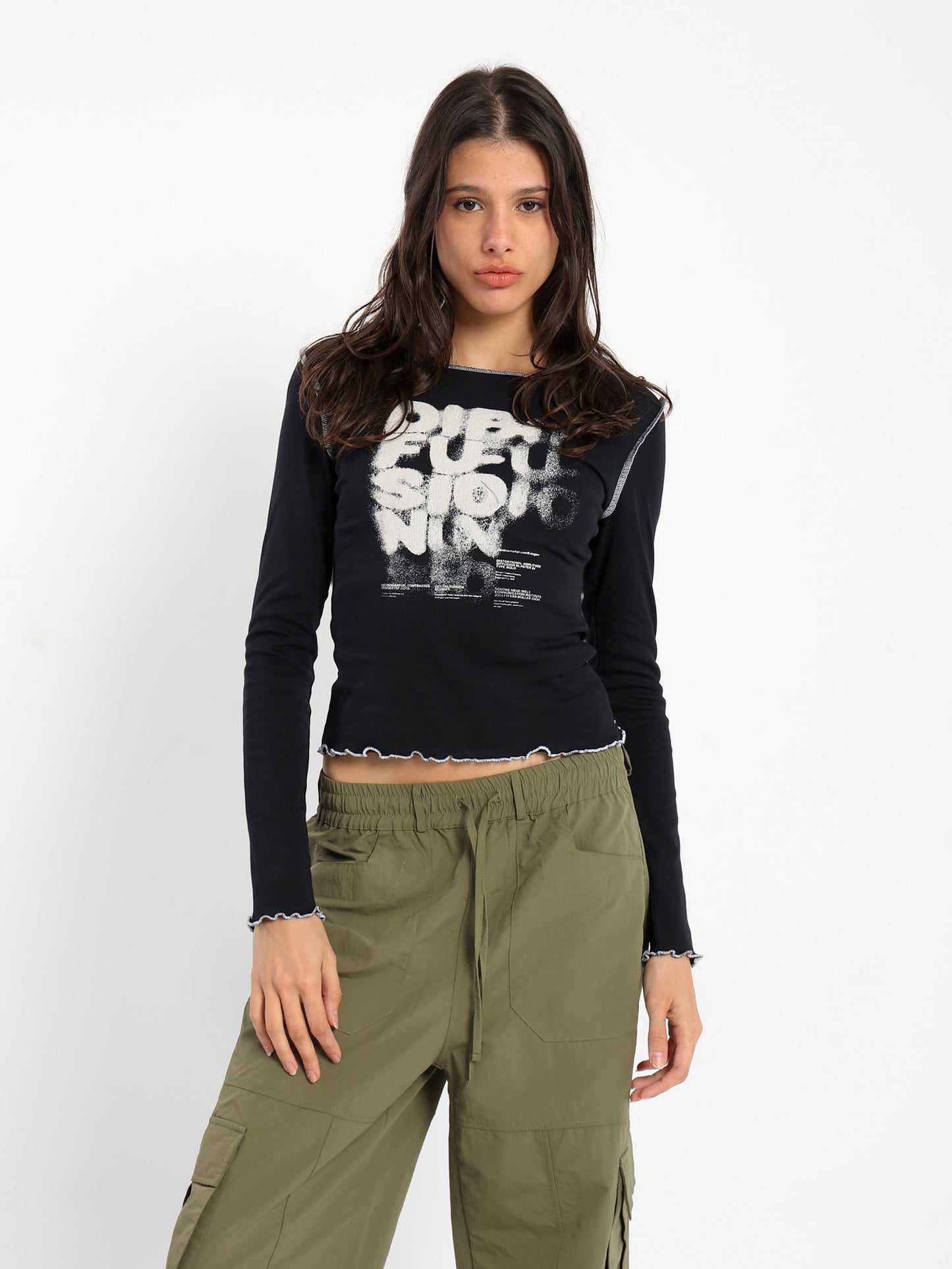 Fitted Long Sleeves Tee with Place Print - Outlet