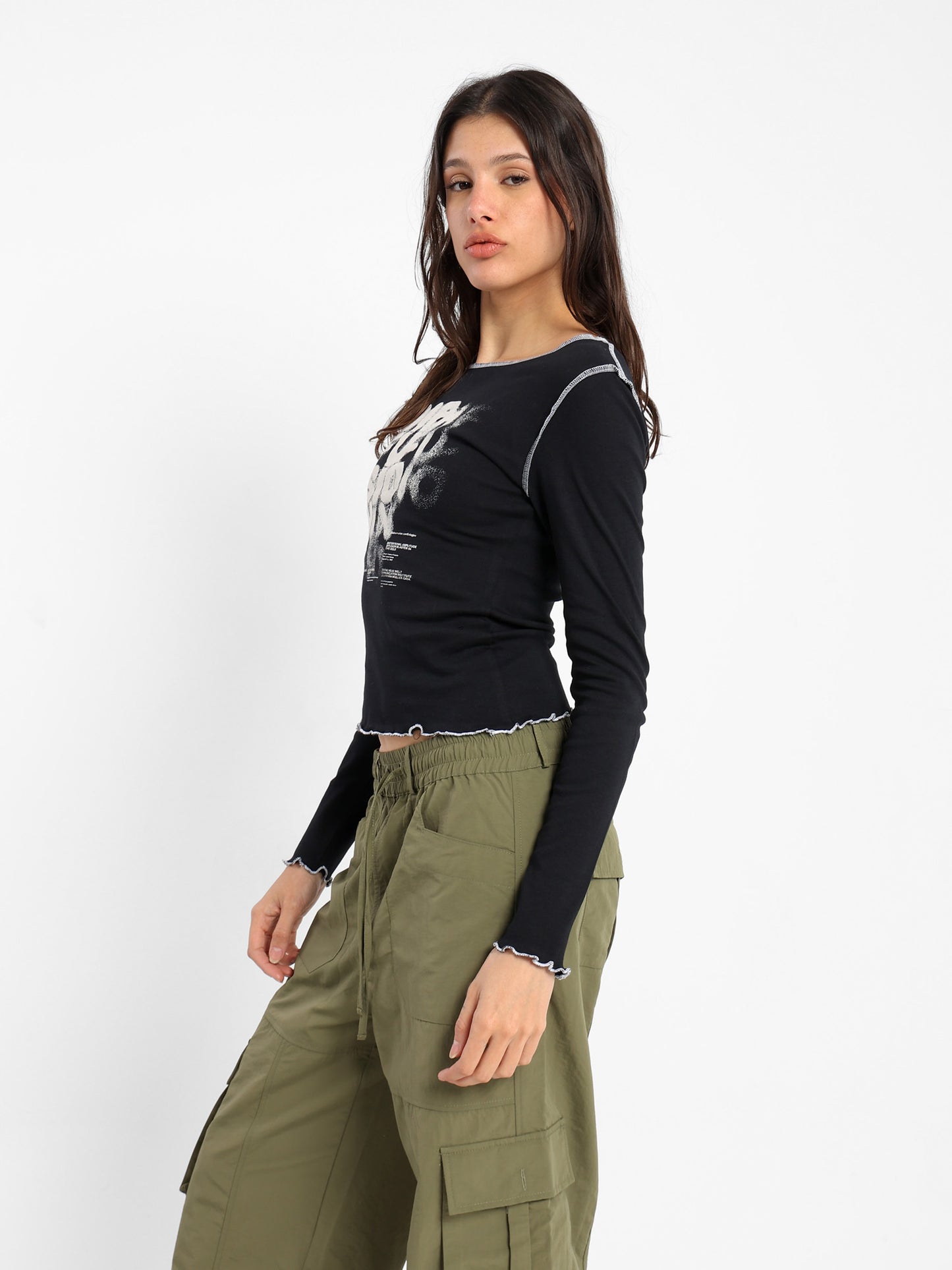 Fitted Long Sleeves Tee with Place Print - Outlet