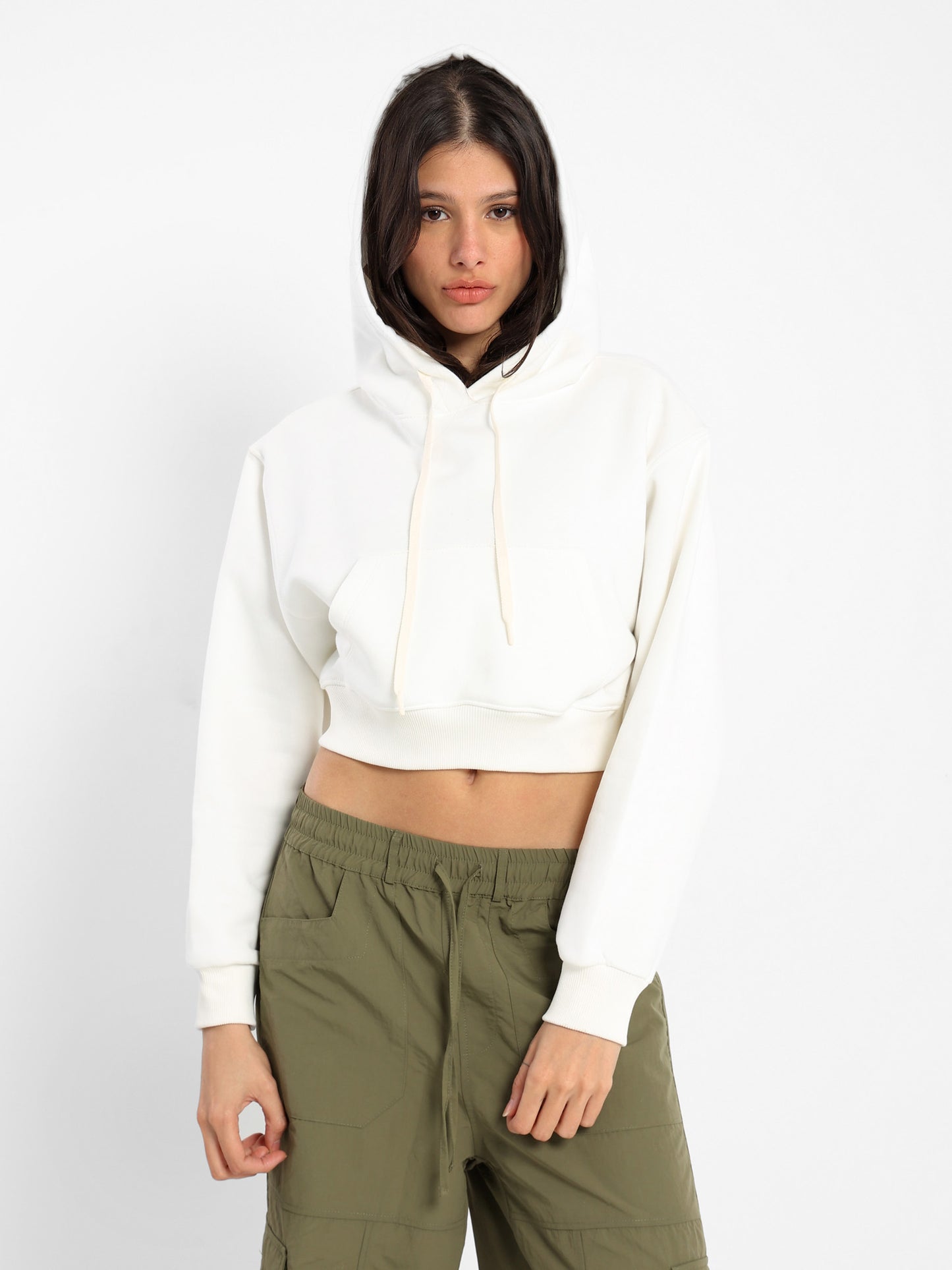Solid Cropped Hoodie