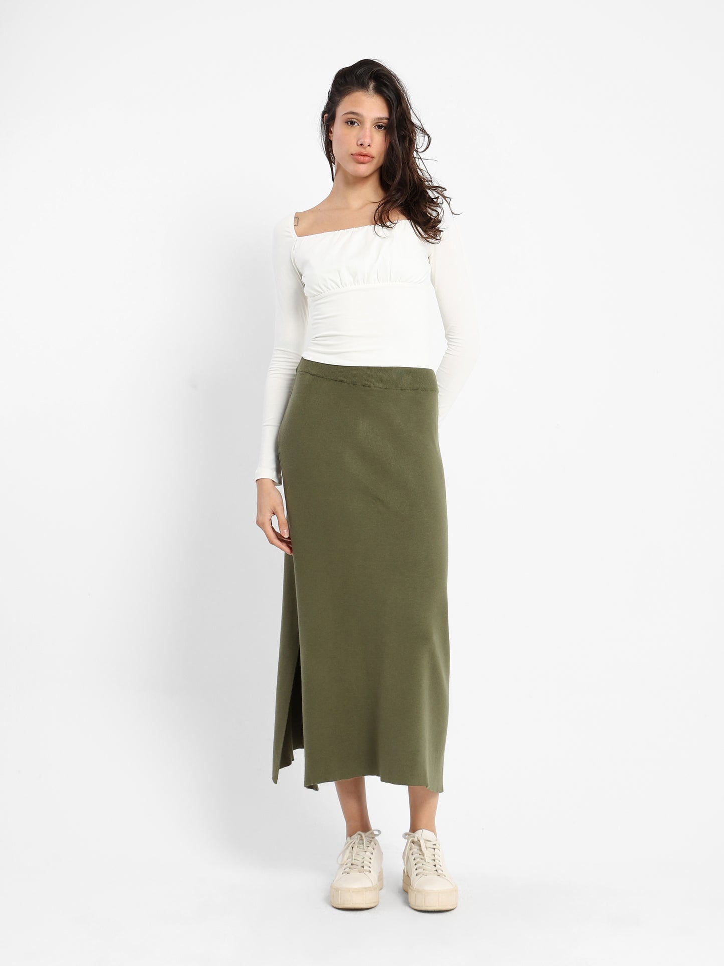 Round Neck Long Sleeve Gathered Top
