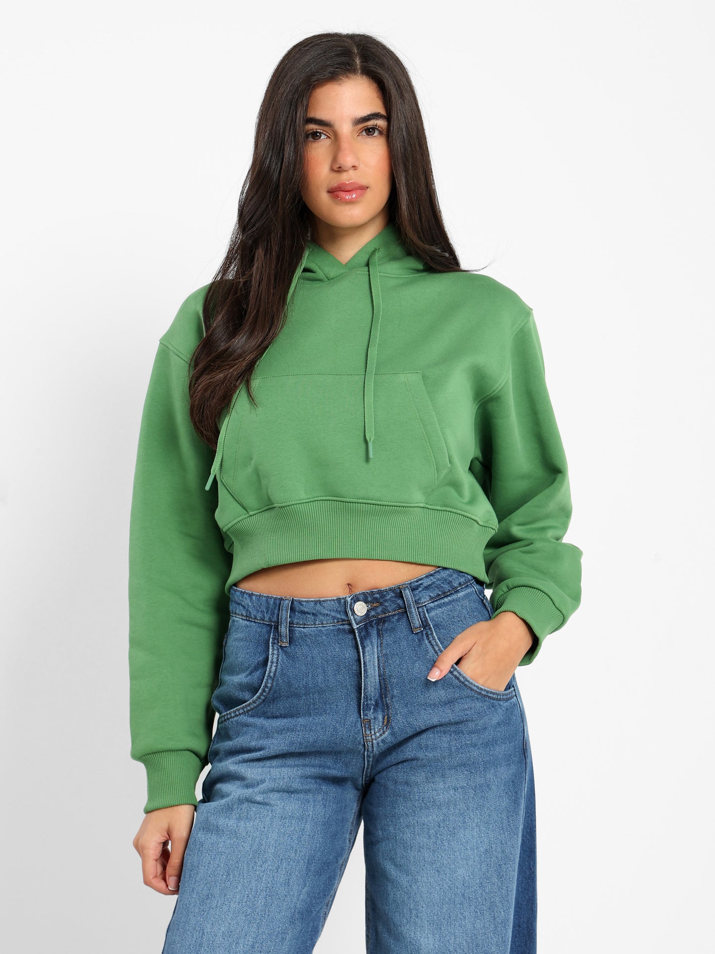 Solid Cropped Hoodie