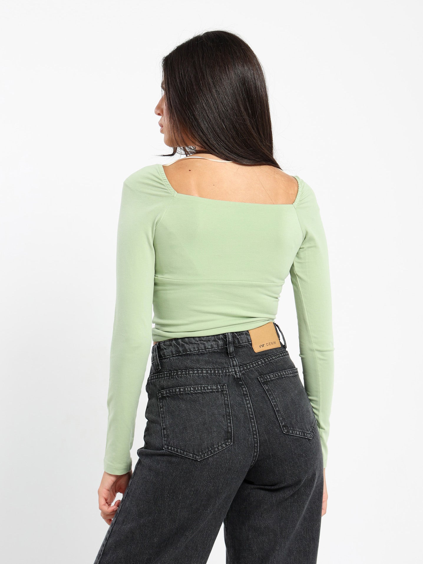 Round Neck Long Sleeve Gathered Top