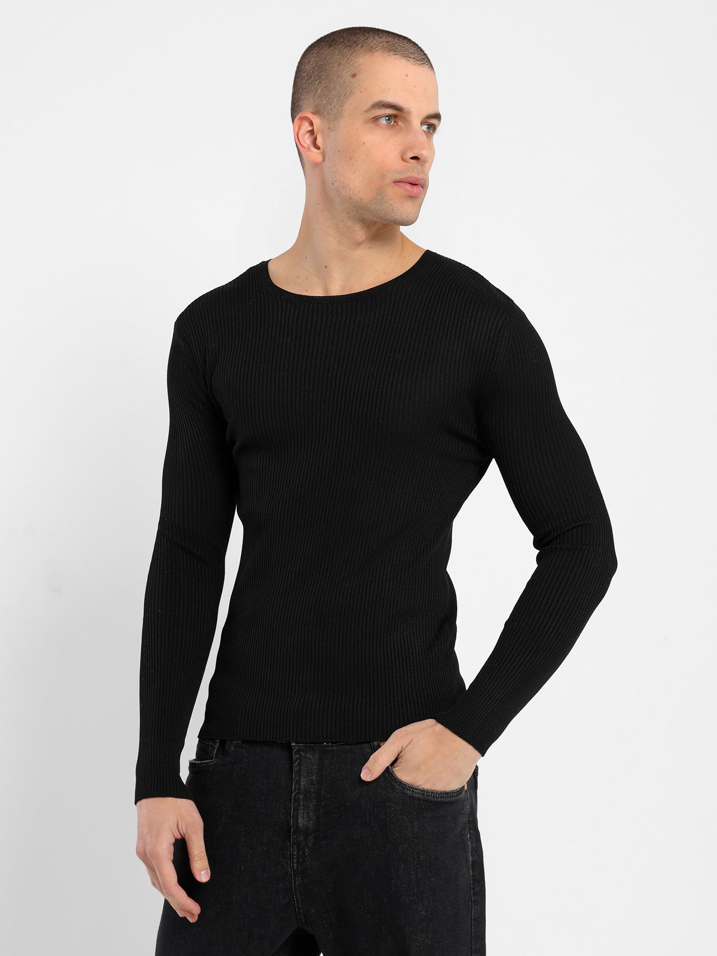 Long Sleeve Round Neck Open Knit Night T-Shirt - Outlet