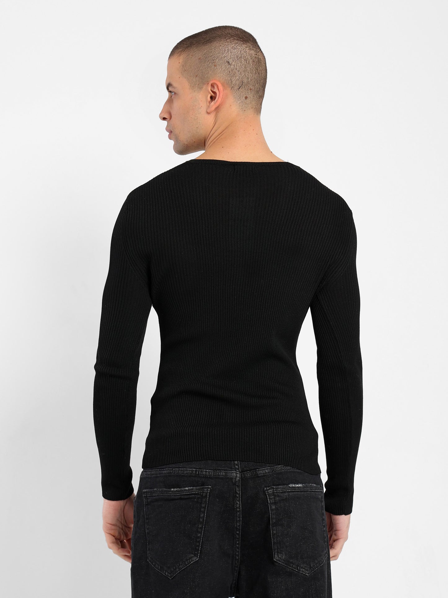 Long Sleeve Round Neck Open Knit Night T-Shirt - Outlet
