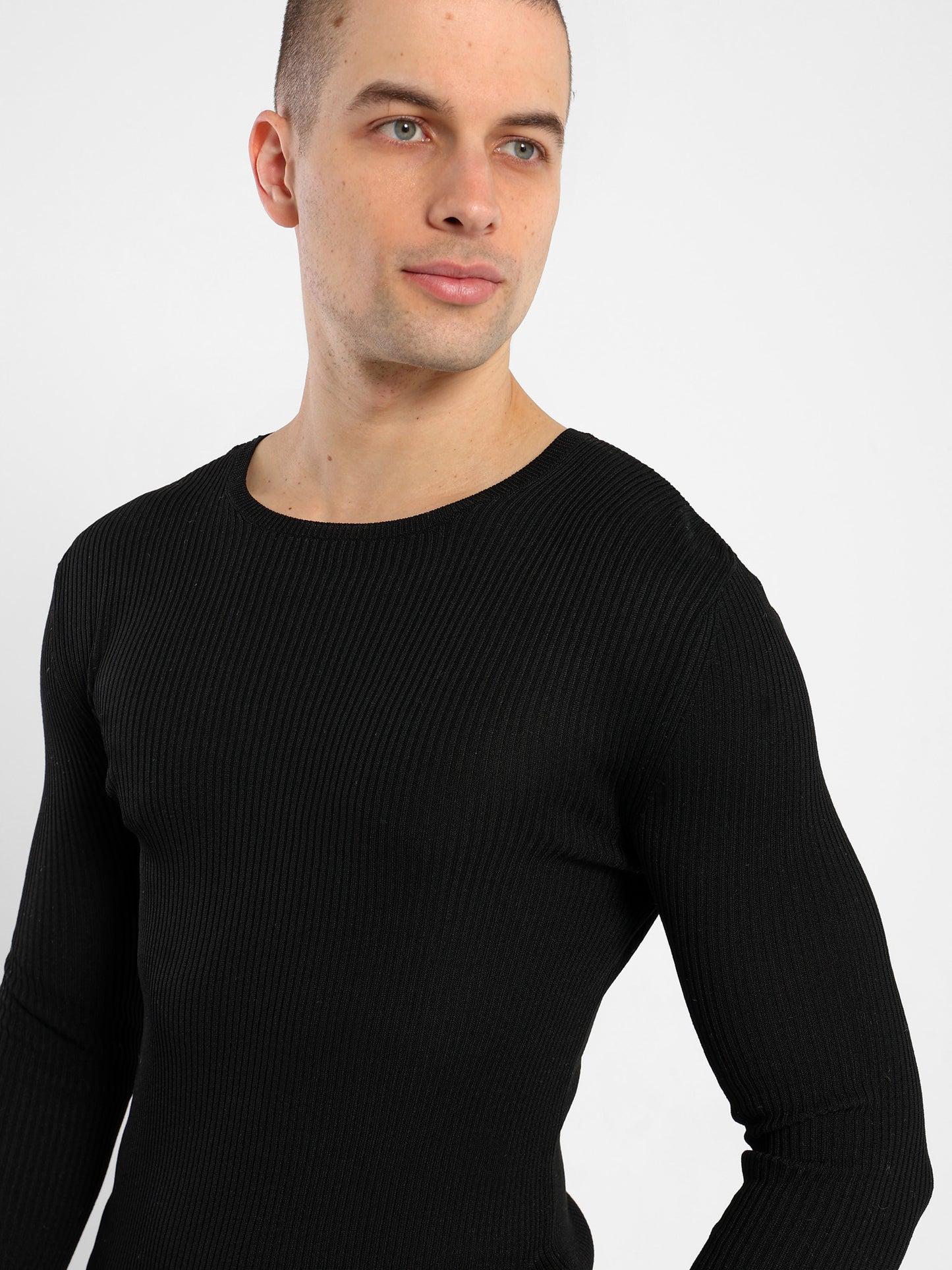 Long Sleeve Round Neck Open Knit Night T-Shirt - Outlet