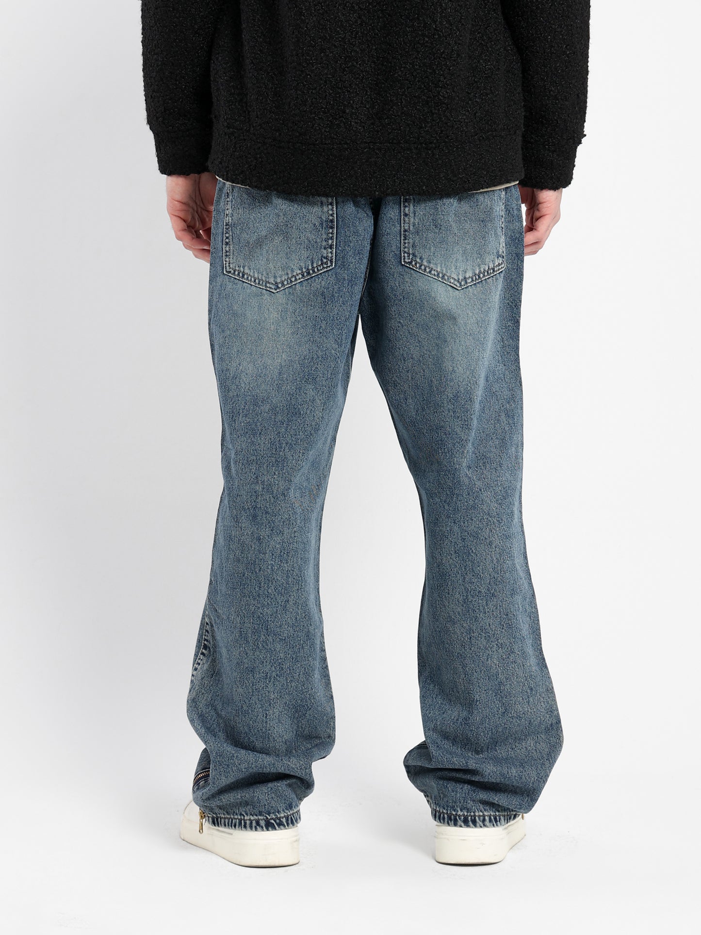 Straight Ripped Jeans with Back Foil Print