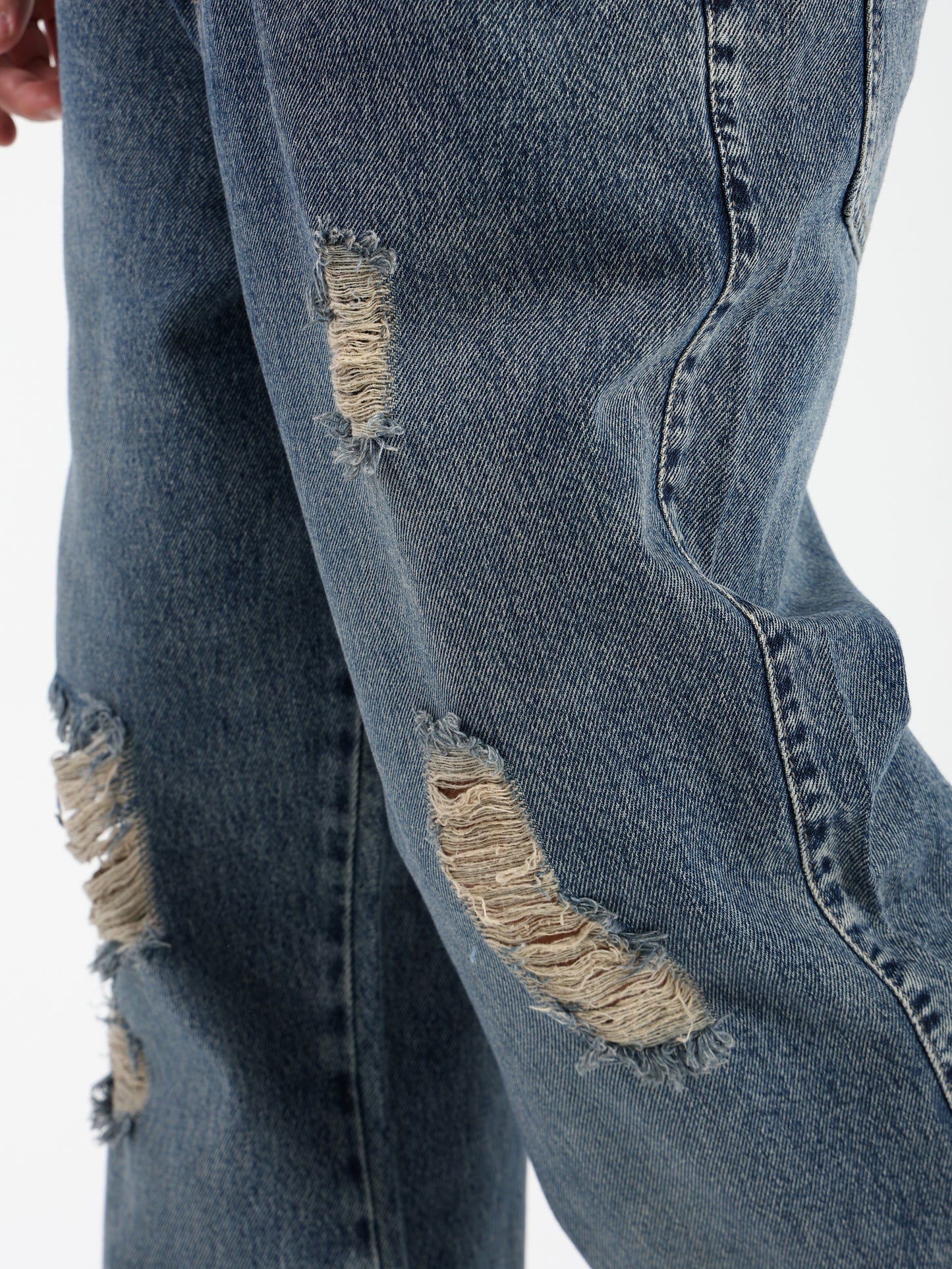 Straight Ripped Jeans with Back Foil Print