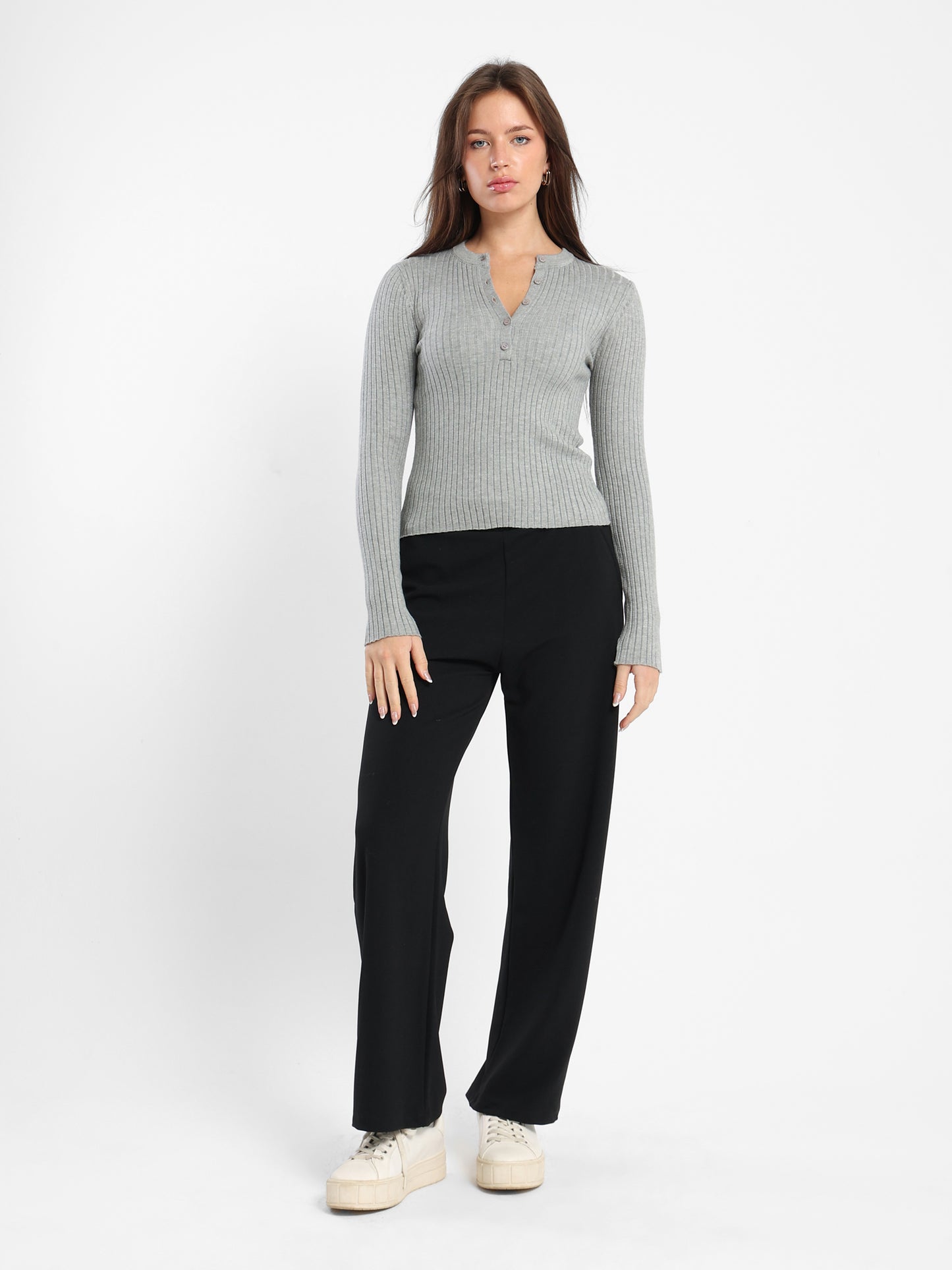 Regular Ribbed Long Sleeves Top