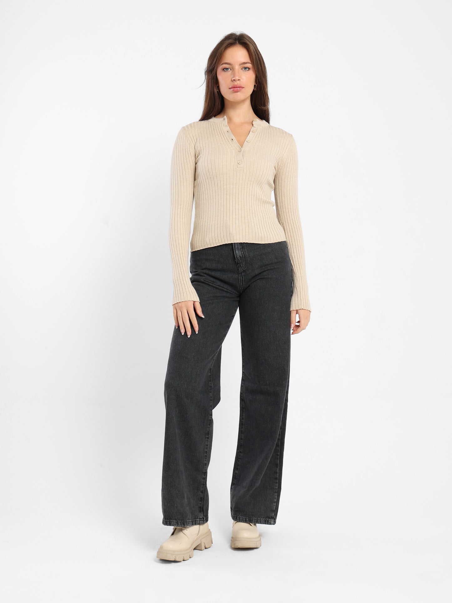 Regular Ribbed Long Sleeves Top