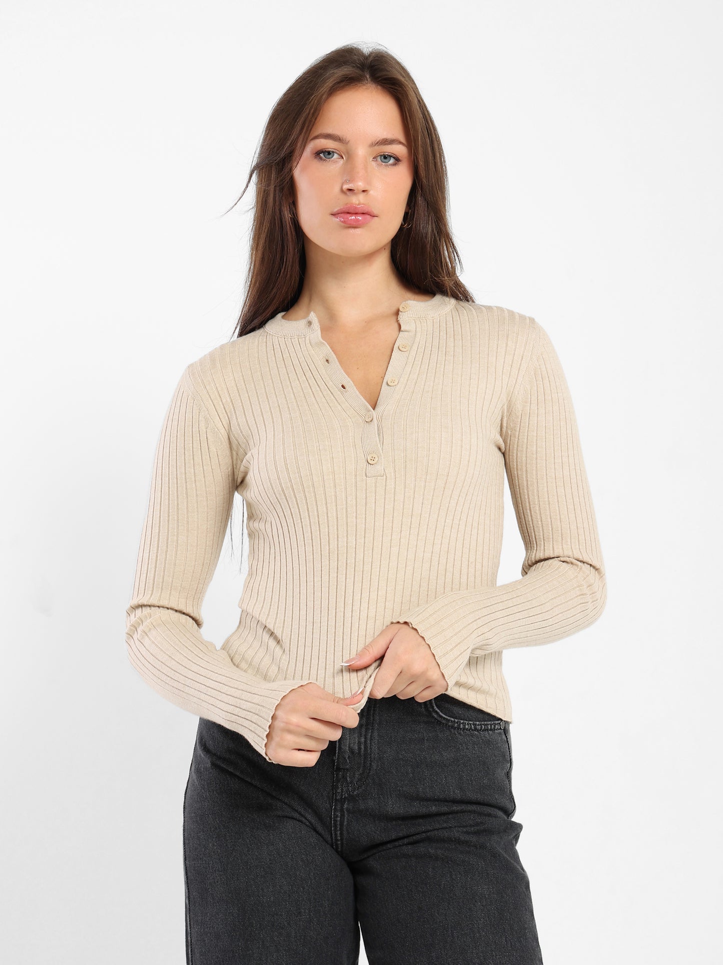 Regular Ribbed Long Sleeves Top