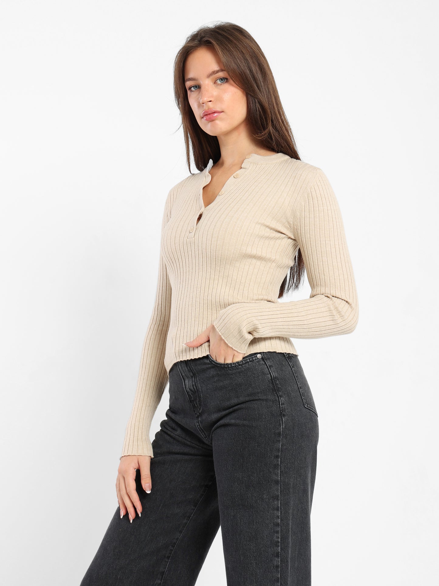 Regular Ribbed Long Sleeves Top