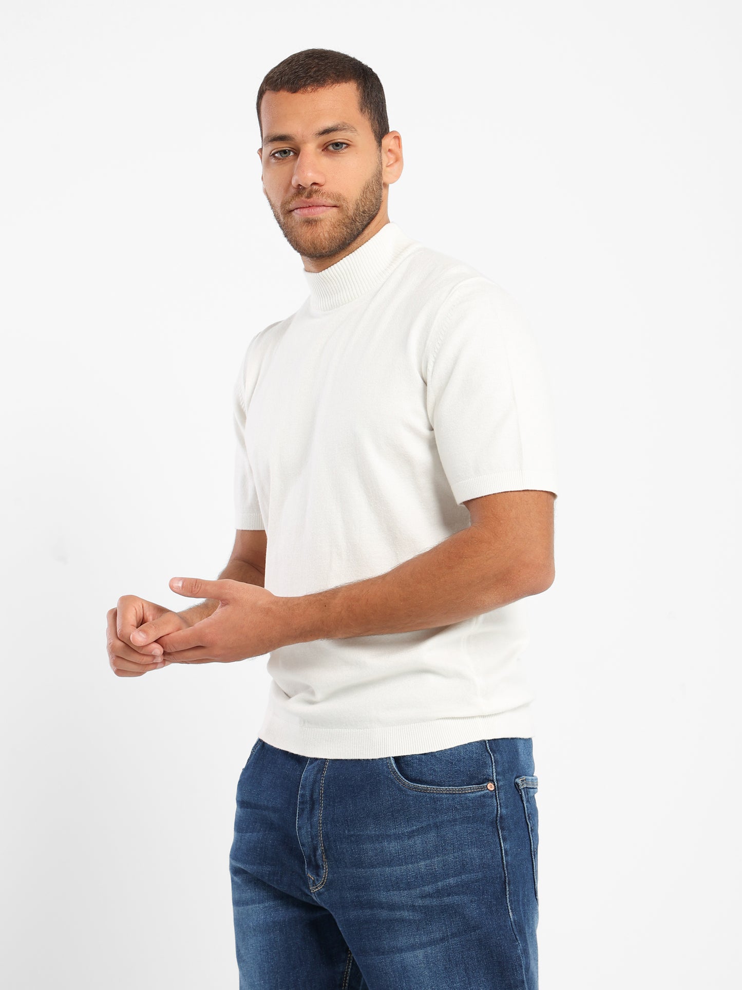 Mock Neck Tricot T-Shirt - Outlet