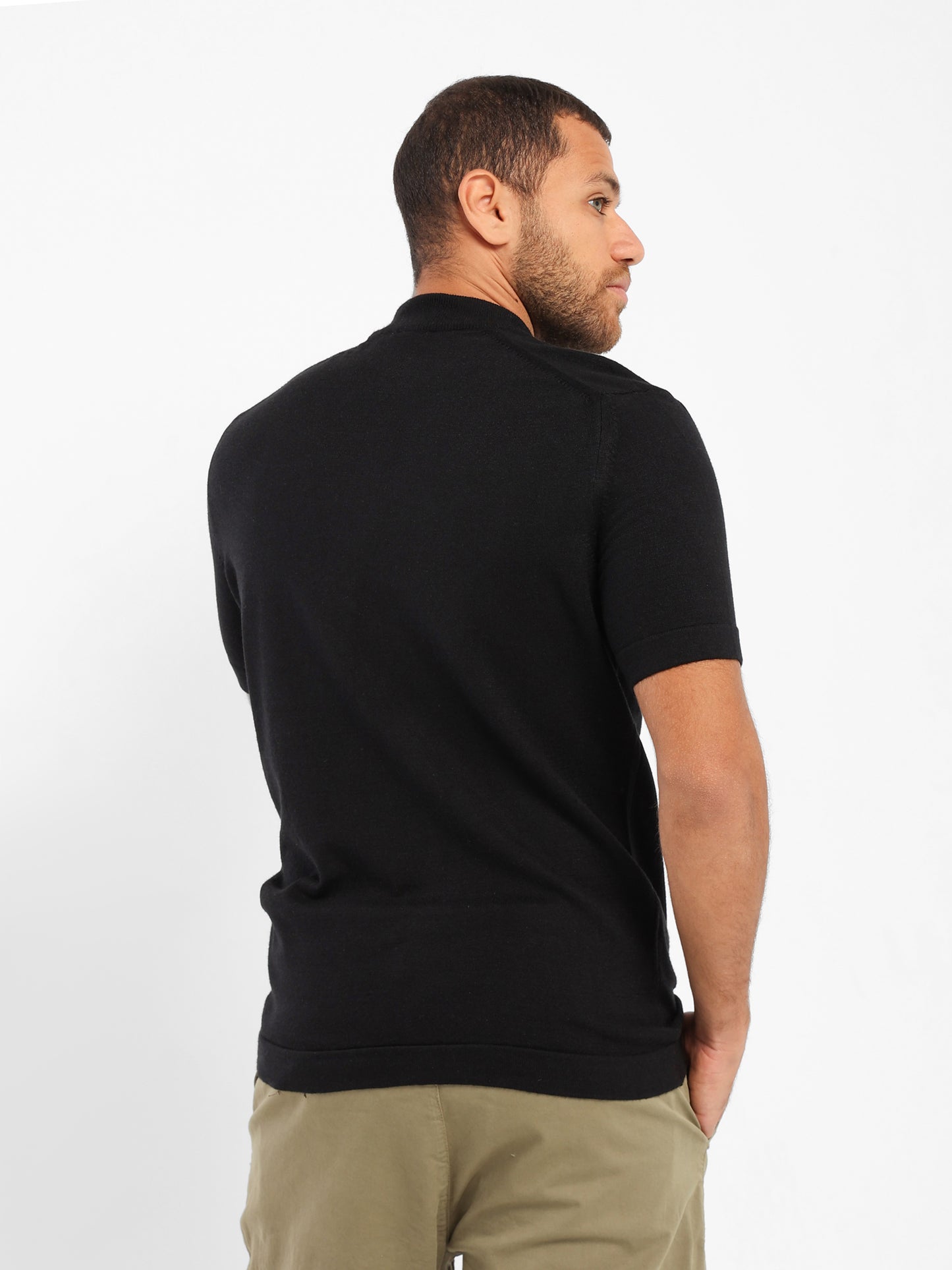 Mock Neck Tricot Tee With Striped Hem - Outlet