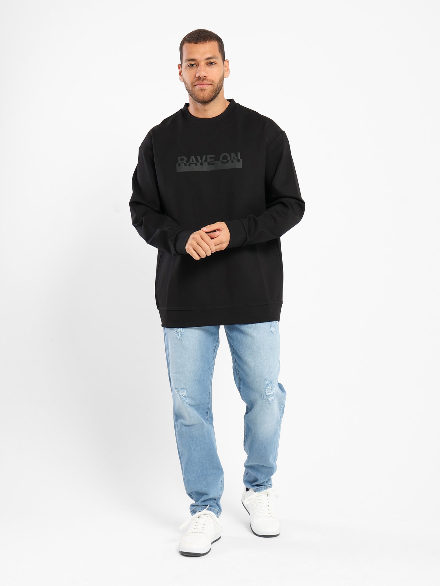 Rave On Embossed Print Regular Sweatshirt - Outlet