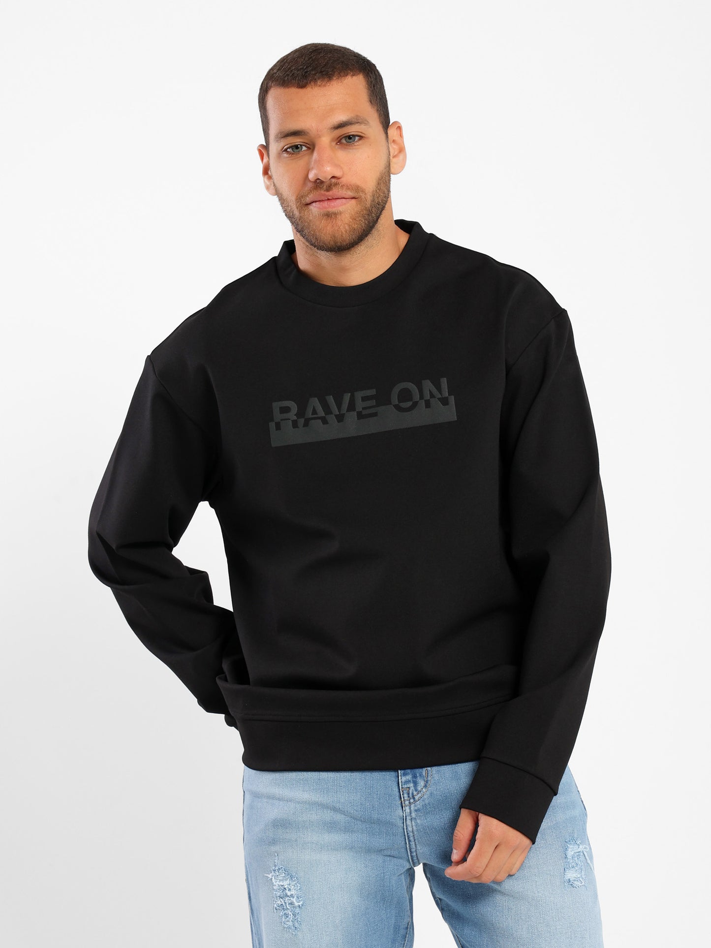 Rave On Embossed Print Regular Sweatshirt - Outlet