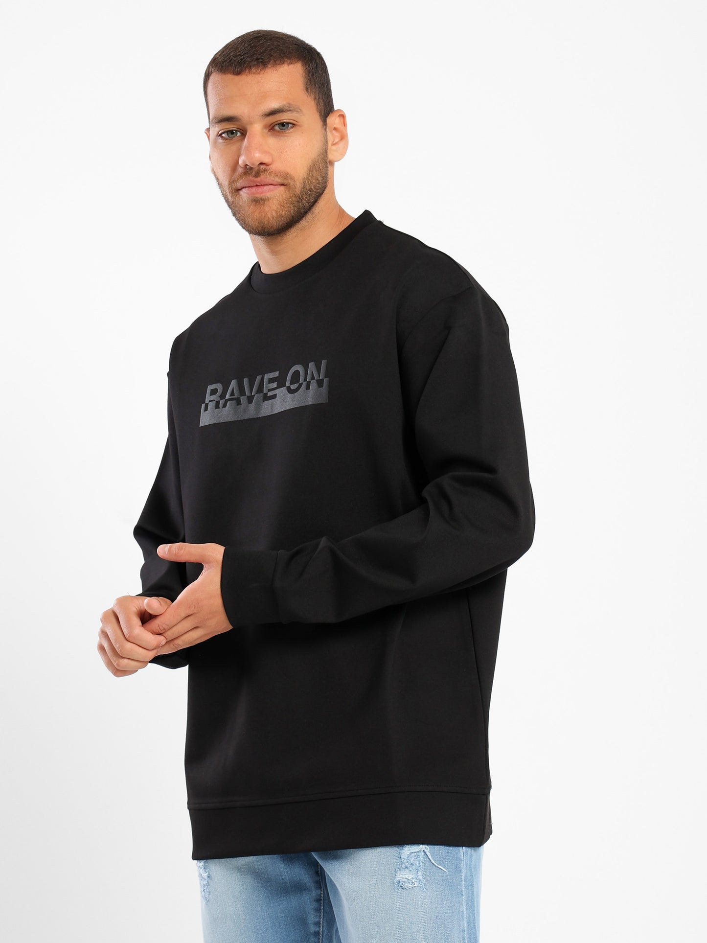 Rave On Embossed Print Regular Sweatshirt - Outlet