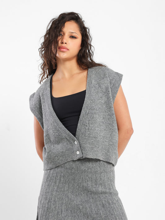 Cap Sleeves Oversized Tricot Vest