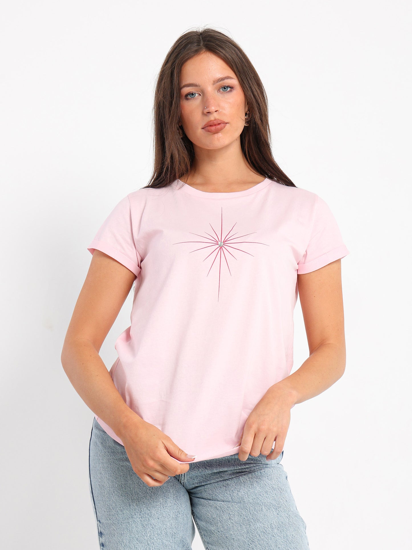 Rhinestone Heart Print T-Shirt