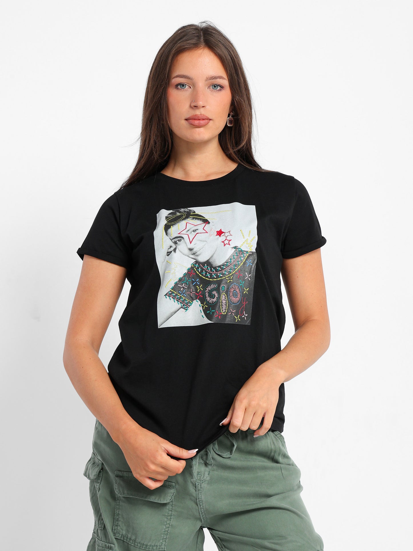 Embroidered Printed T-Shirt