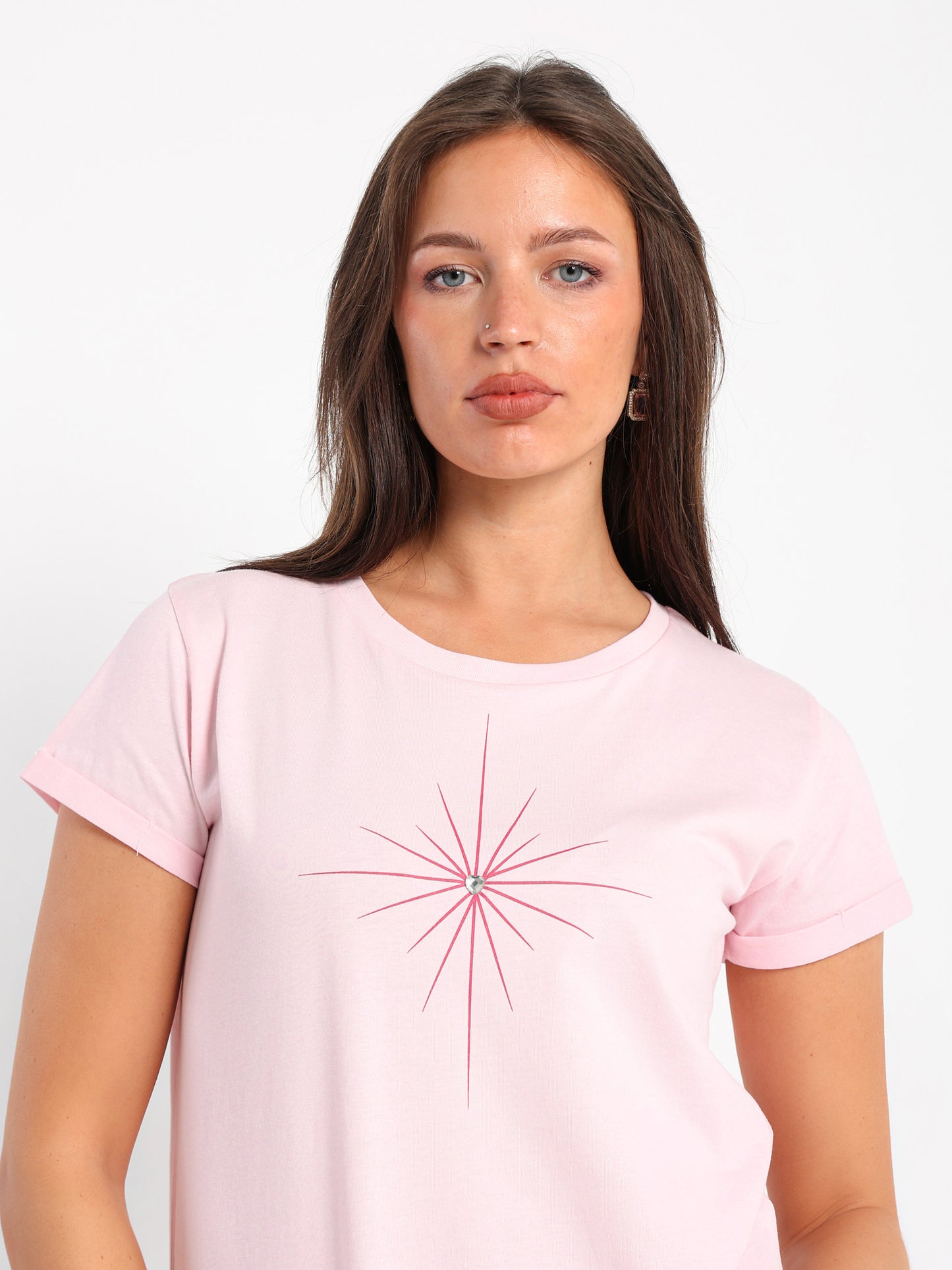 Rhinestone Heart Print T-Shirt