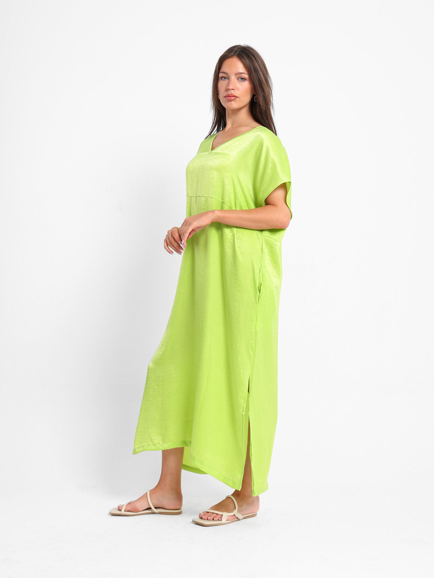 Satin Dress with Slit Sides
