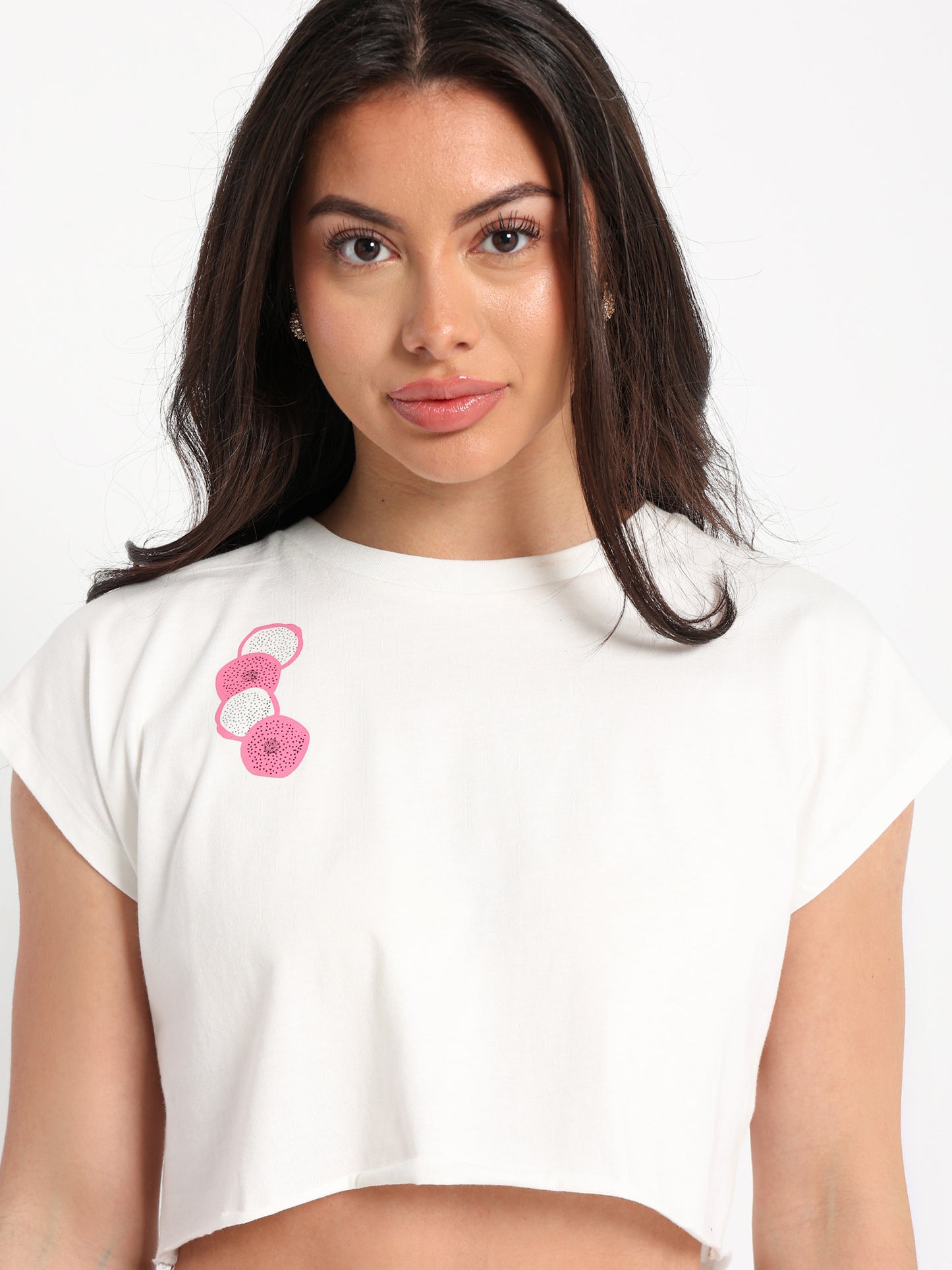 Dragon Fruit Print Cropped T-Shirt