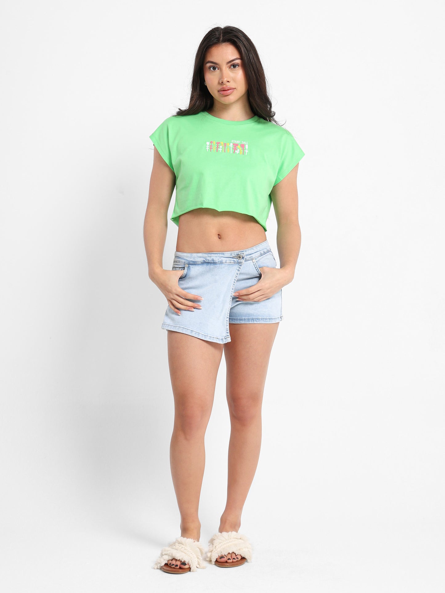 Small Floral Embroidered Cropped T-Shirt