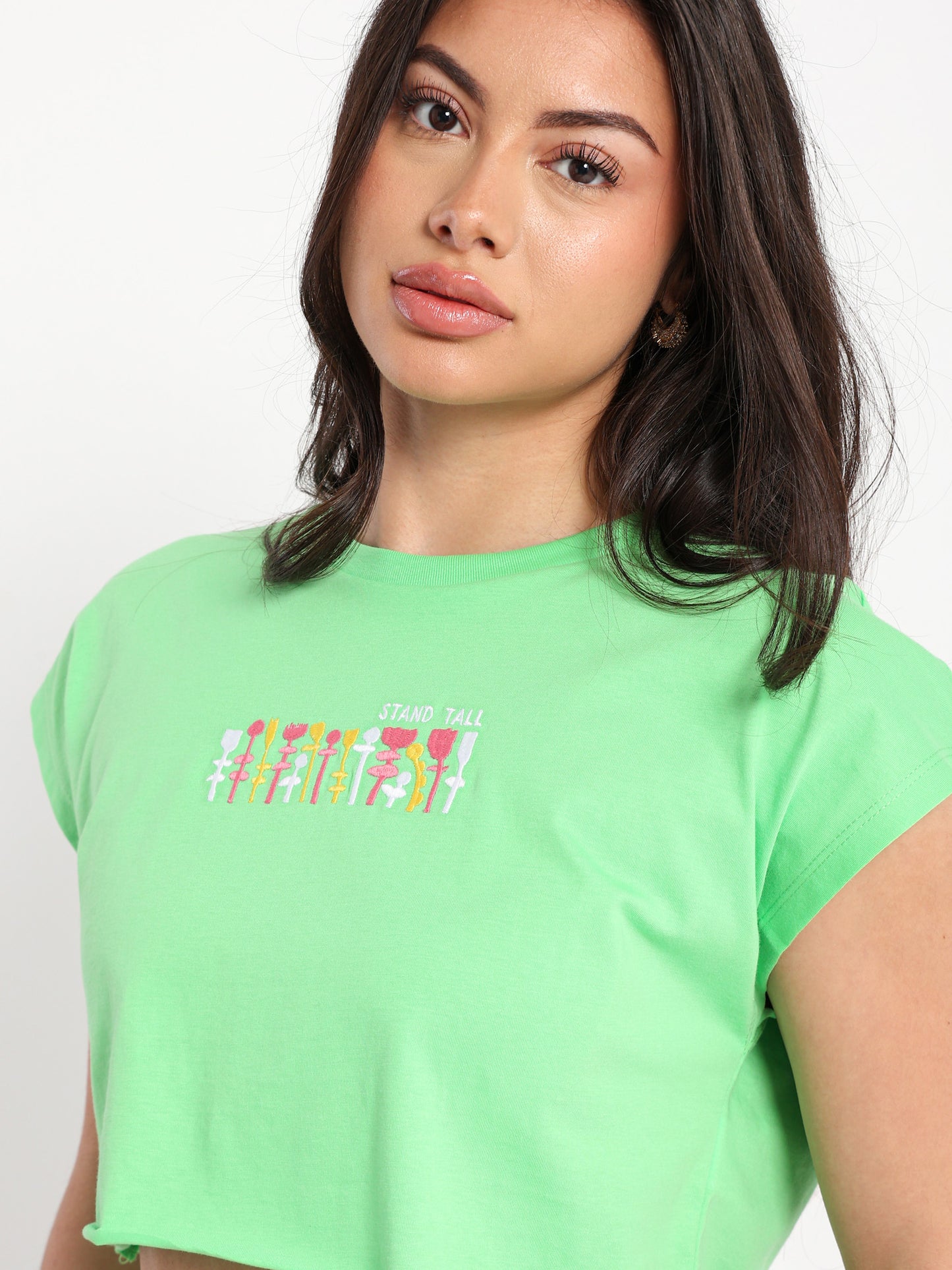 Small Floral Embroidered Cropped T-Shirt