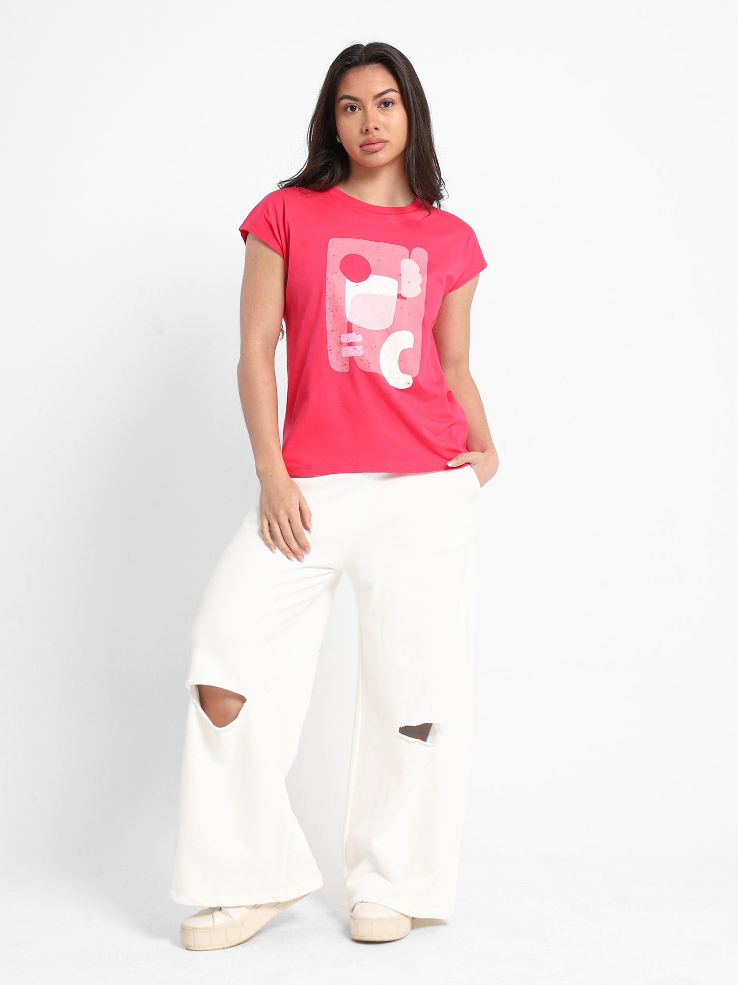 Colorful Abstract Shapes Print Cap Sleeve T-Shirt