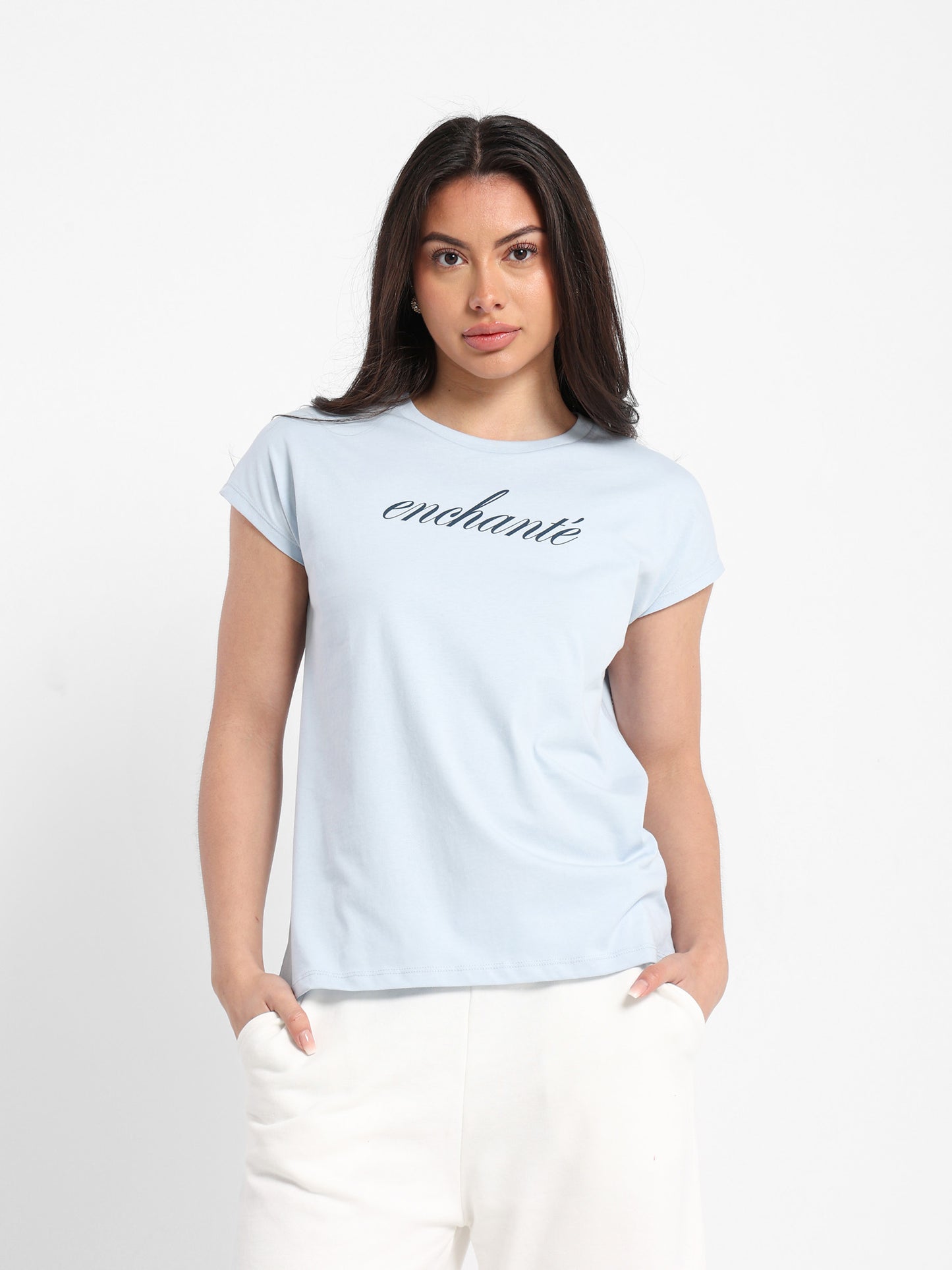 Puffed Text Cap Sleeve T-Shirt
