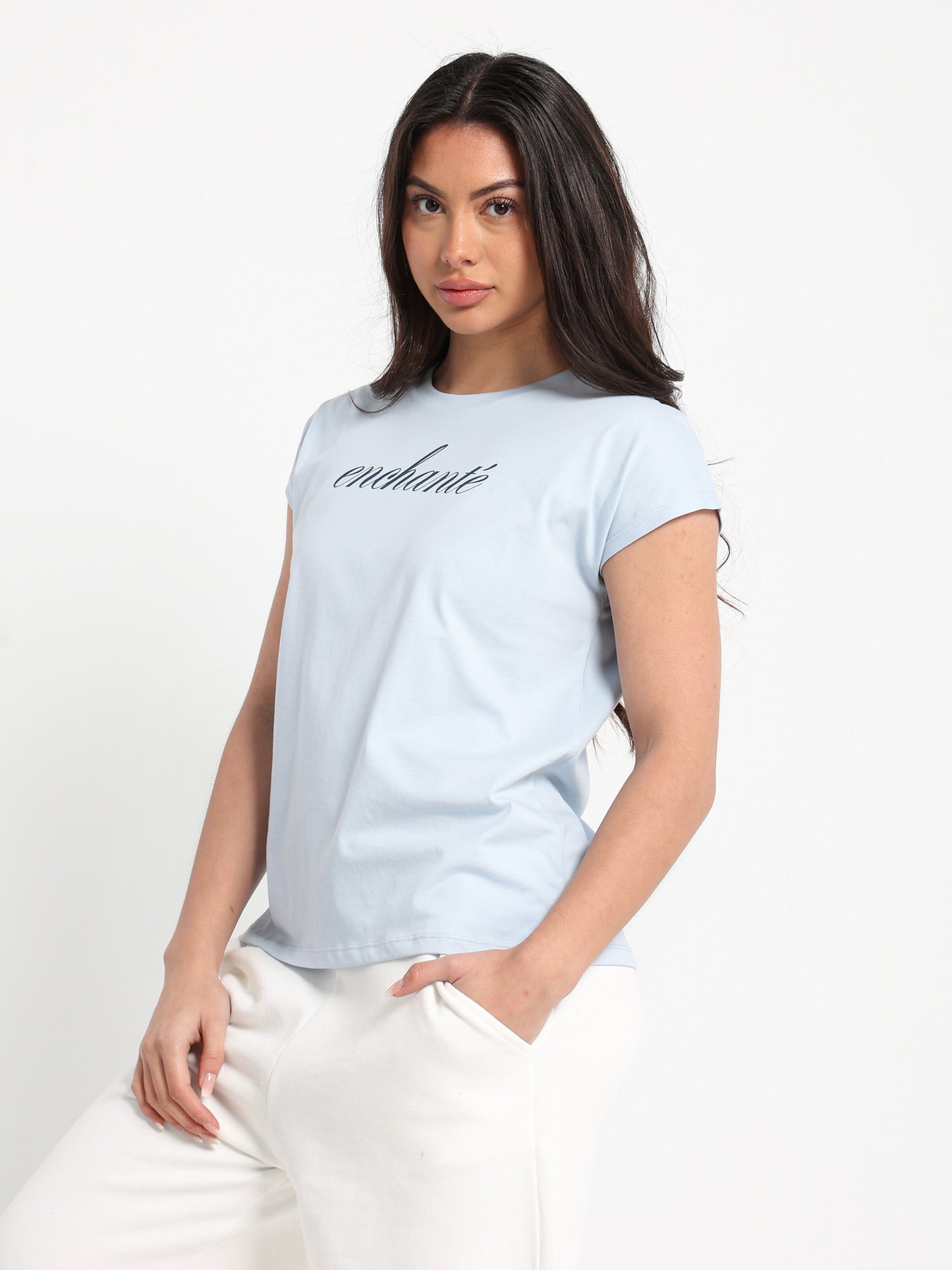 Puffed Text Cap Sleeve T-Shirt
