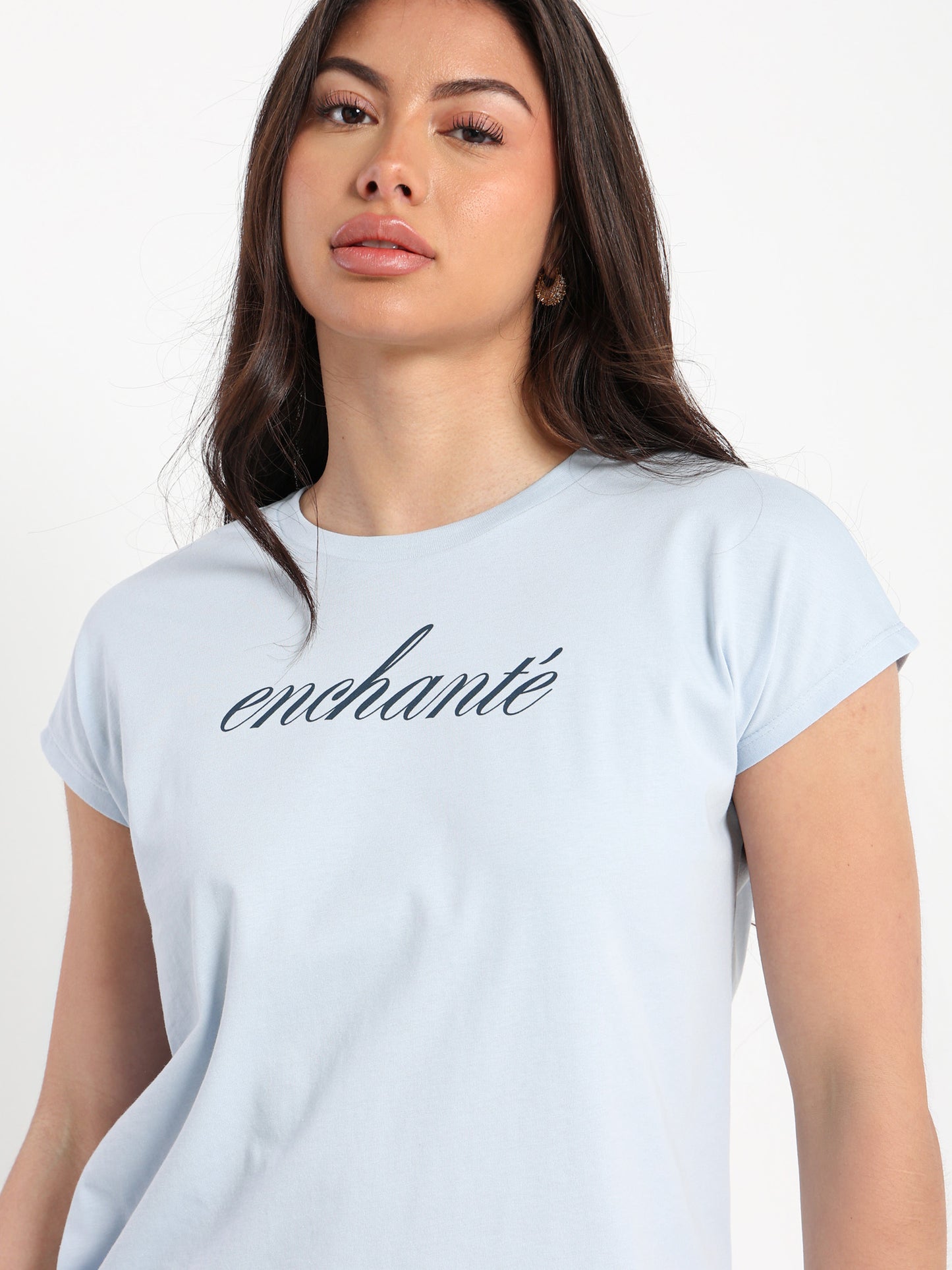 Puffed Text Cap Sleeve T-Shirt