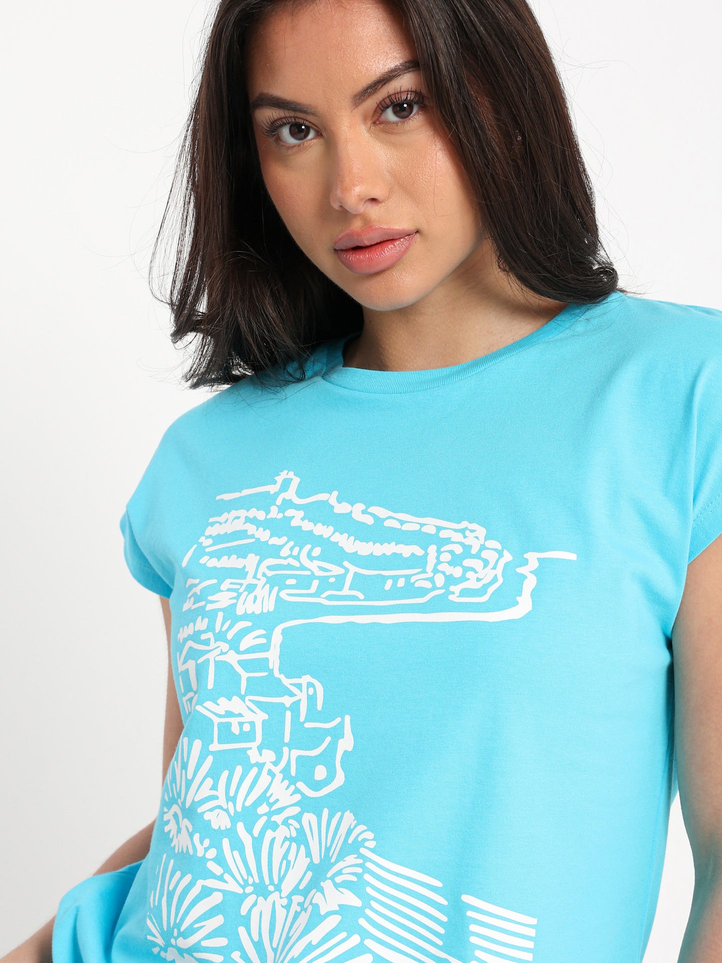 Beach and Palm Trees Cap Sleeve T-Shirt