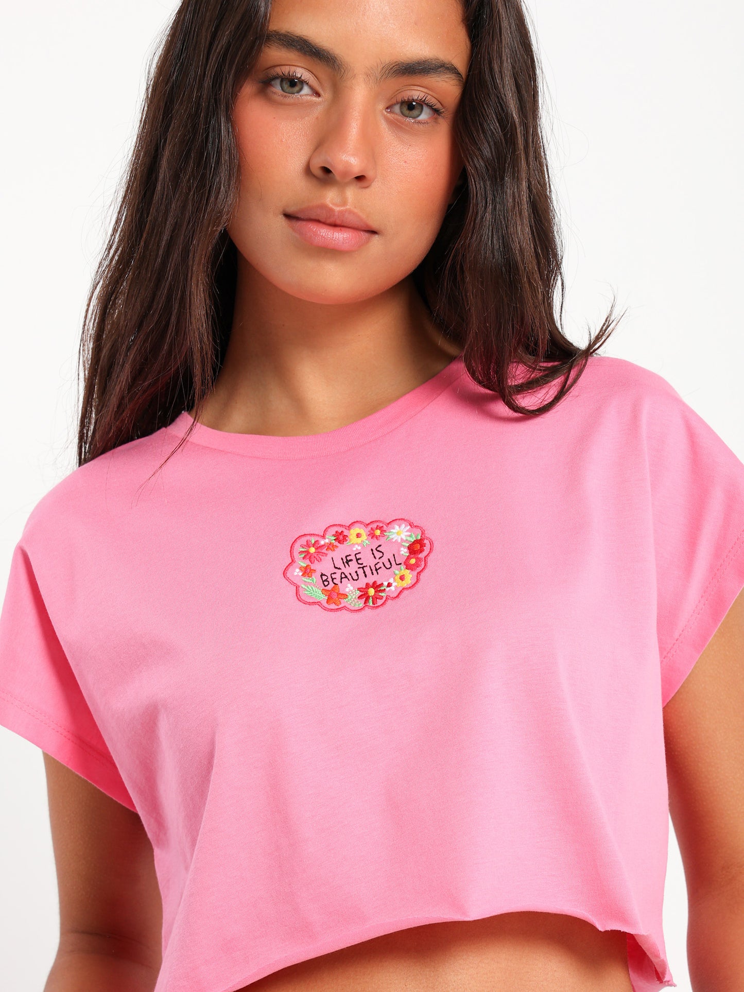 Floral Embroidered Cropped T-Shirt