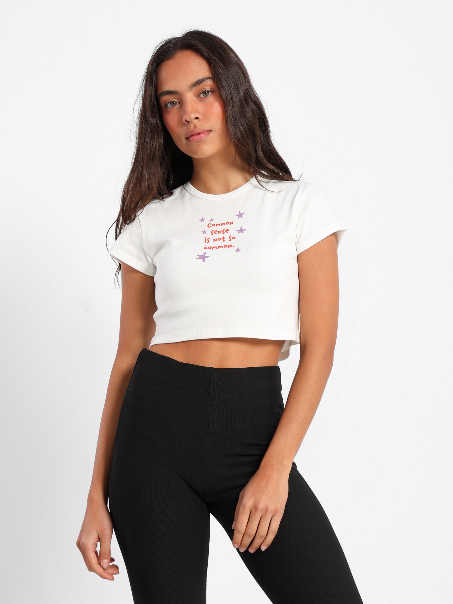 Front Text Print Cropped T-Shirt
