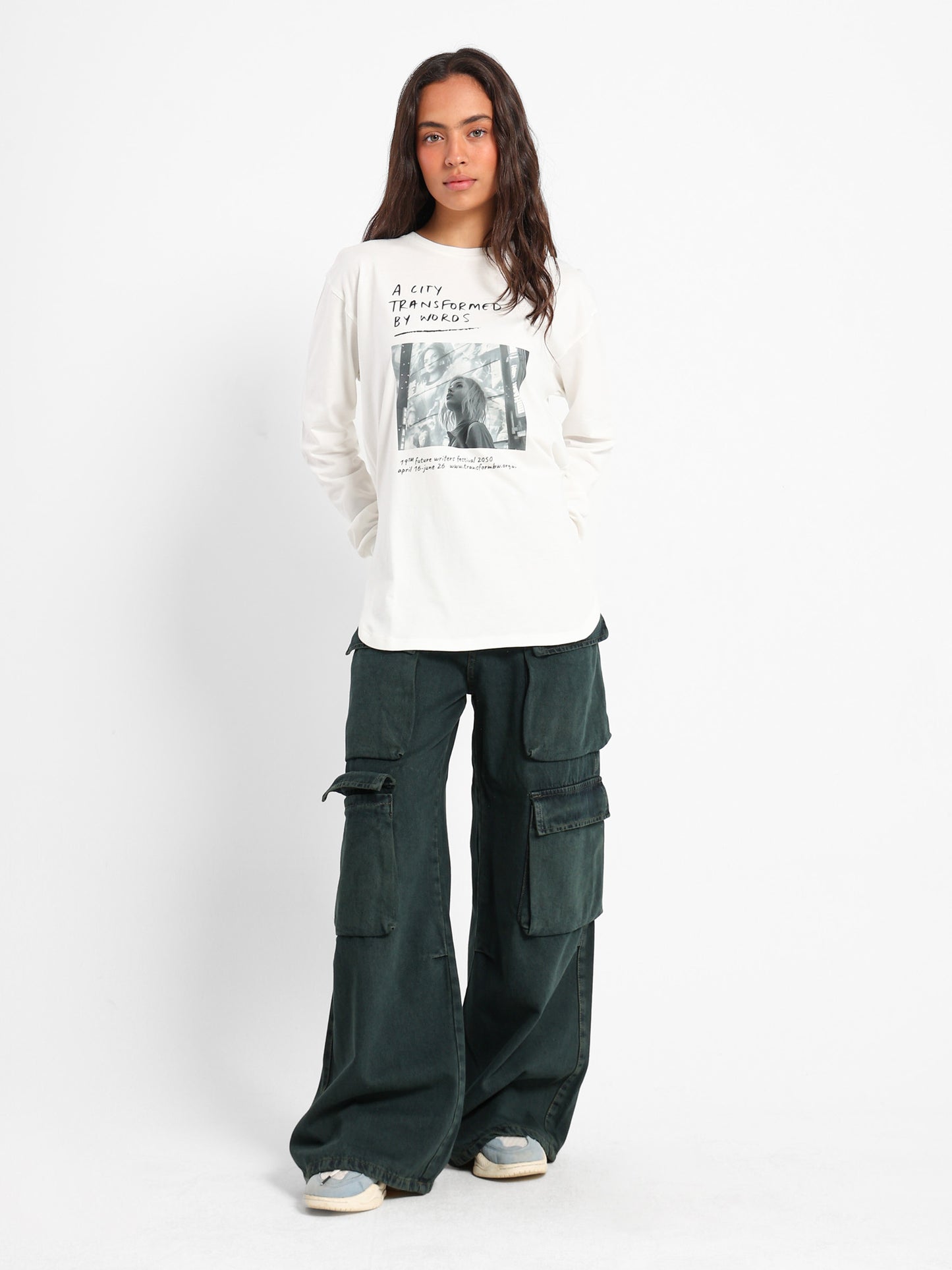 Text on Photo Oversized Long Sleeve T-Shirt