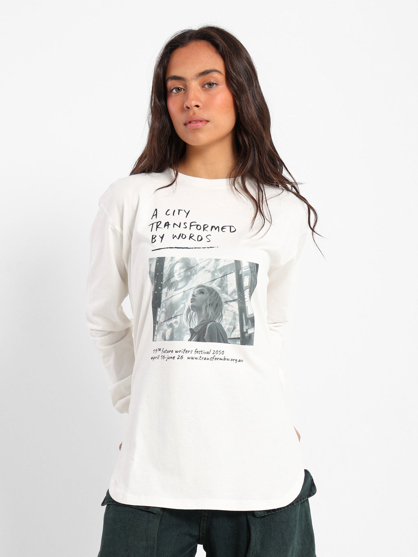 Text on Photo Oversized Long Sleeve T-Shirt