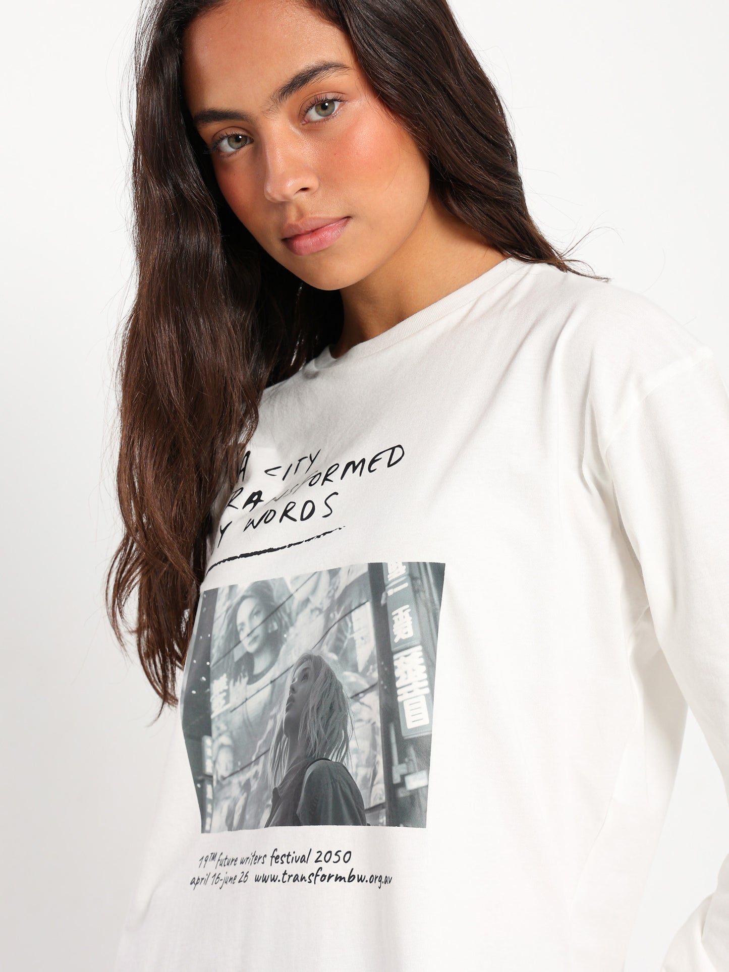 Text on Photo Oversized Long Sleeve T-Shirt
