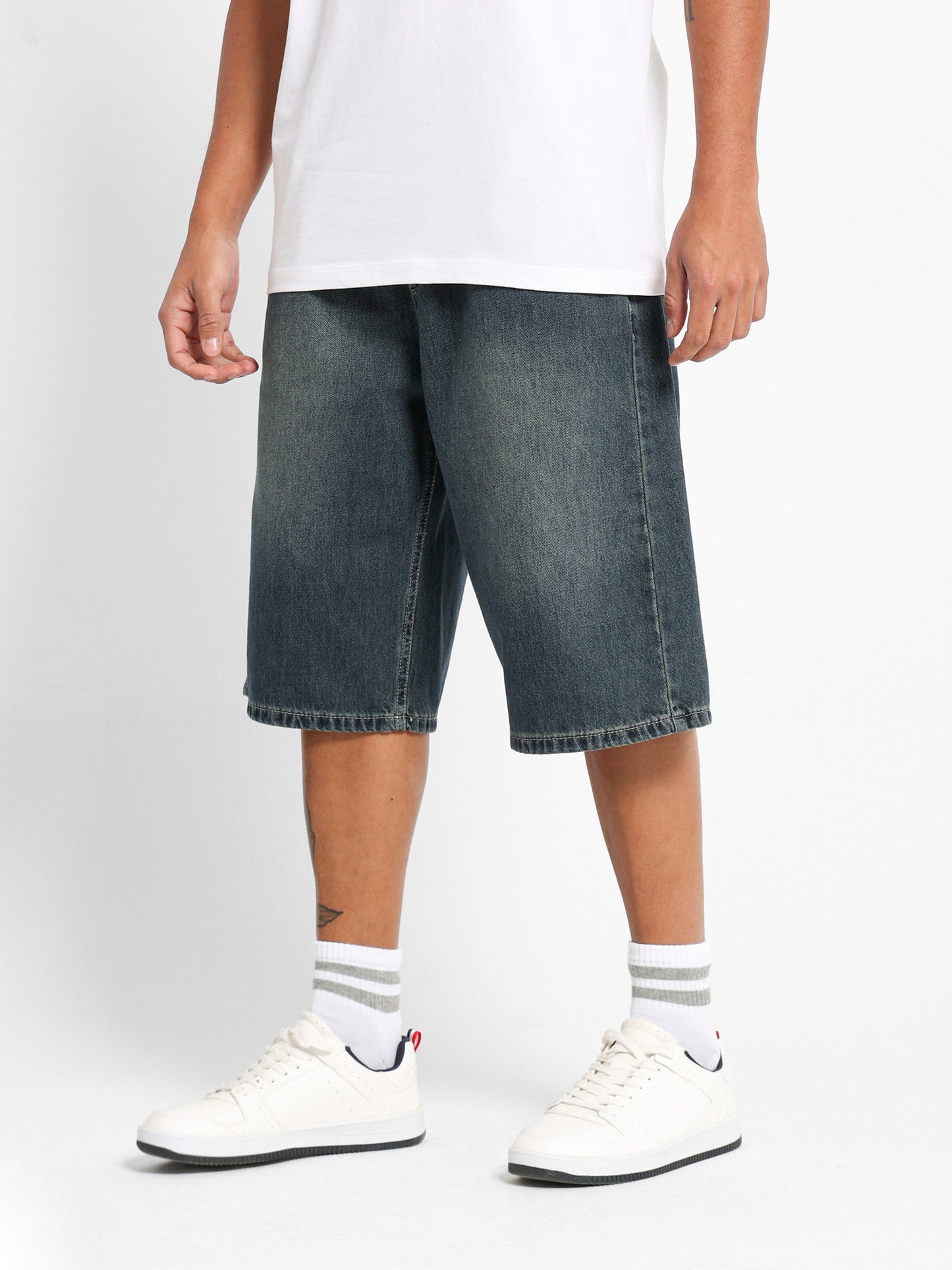 Basic Denim Shorts with Hidden Waist Cord
