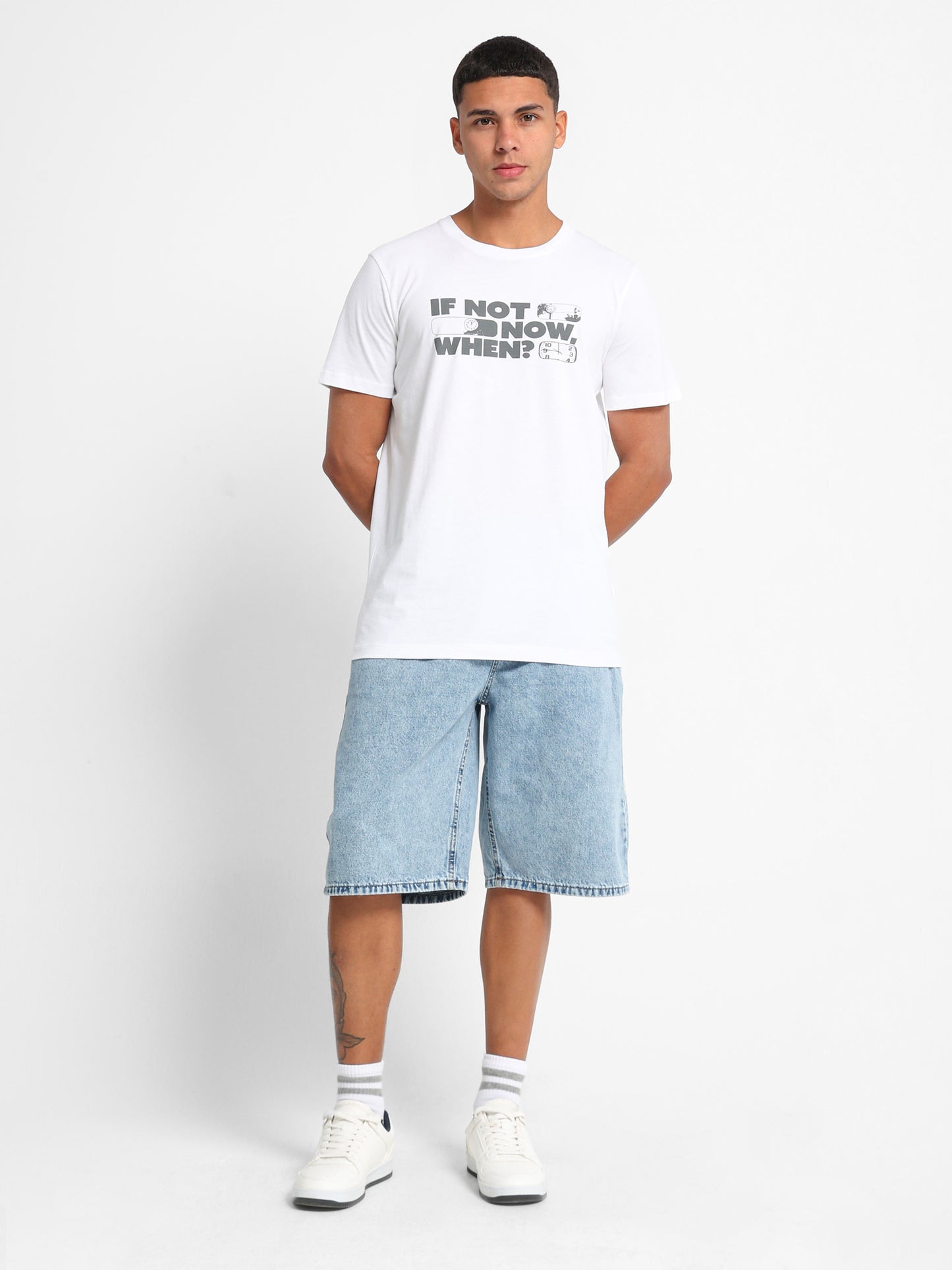Basic Denim Shorts with Hidden Waist Cord