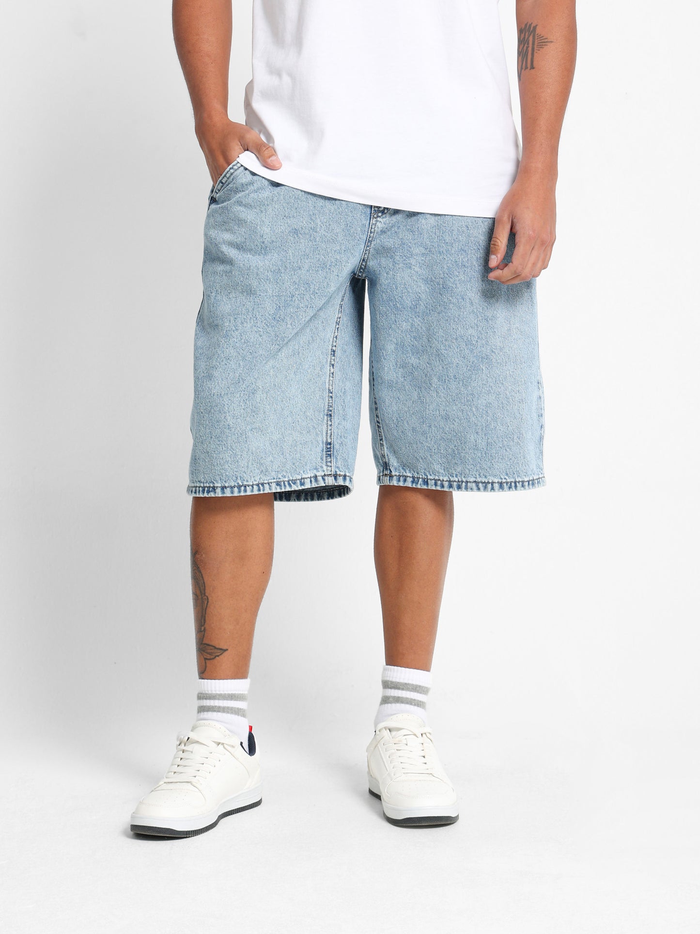 Basic Denim Shorts with Hidden Waist Cord