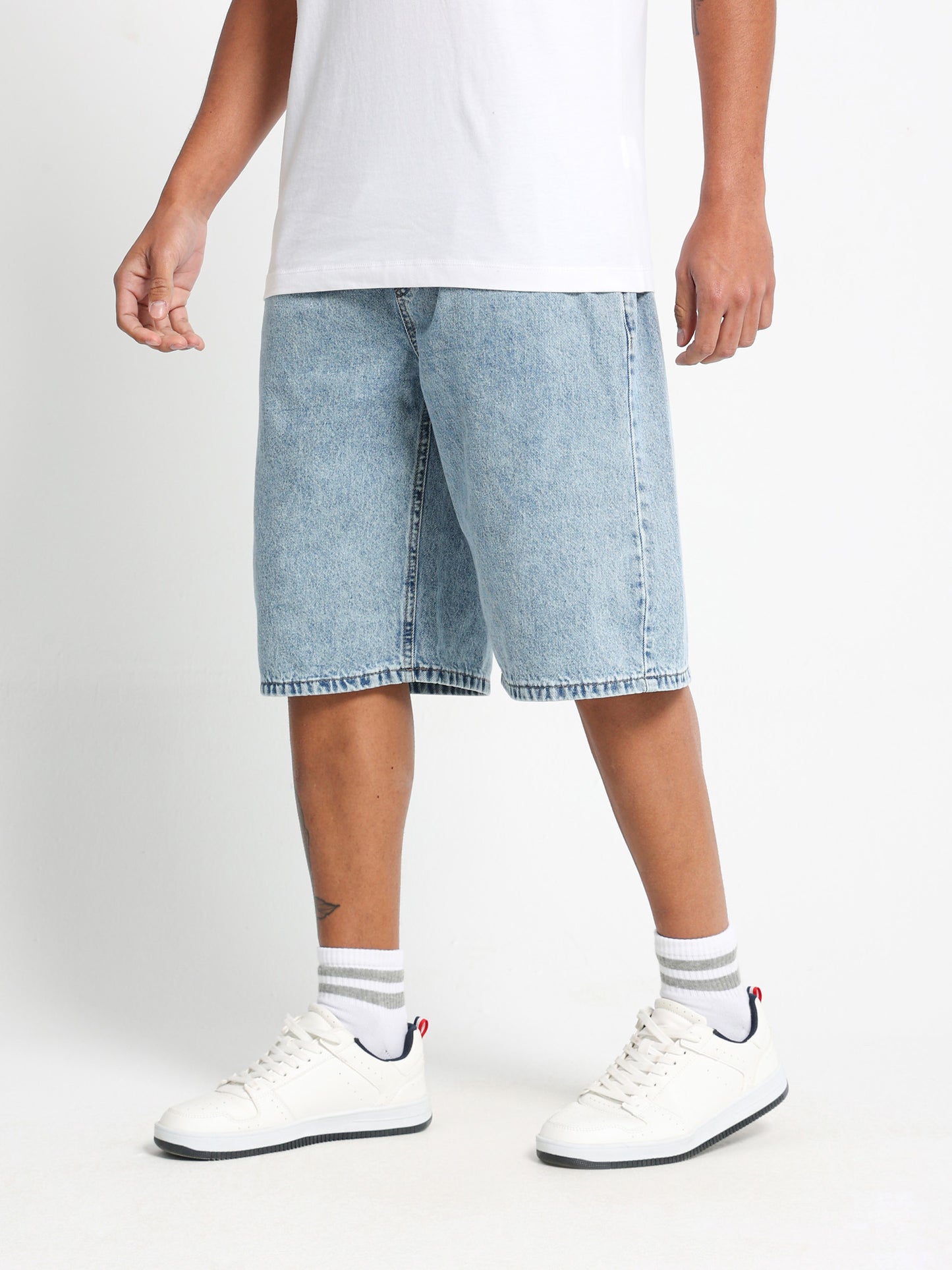Basic Denim Shorts with Hidden Waist Cord