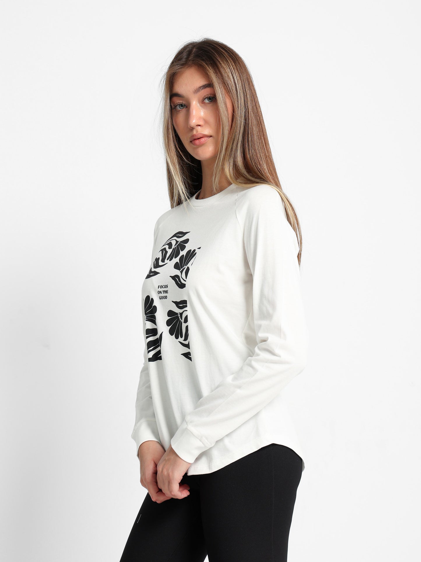 "Focus on The Good" Printed Raglan Sleeve T-Shirt