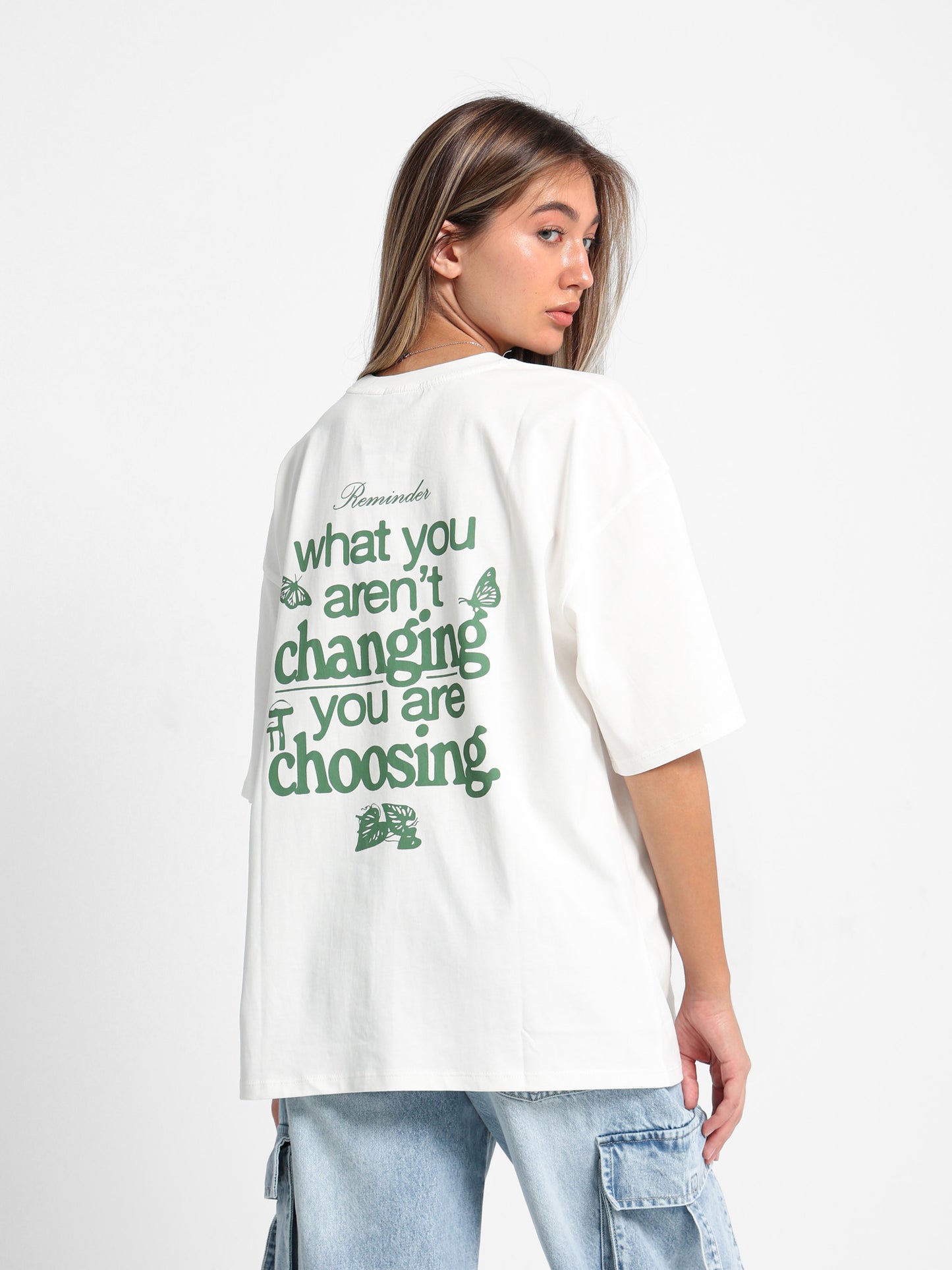 Text and Leaf Print T-Shirt