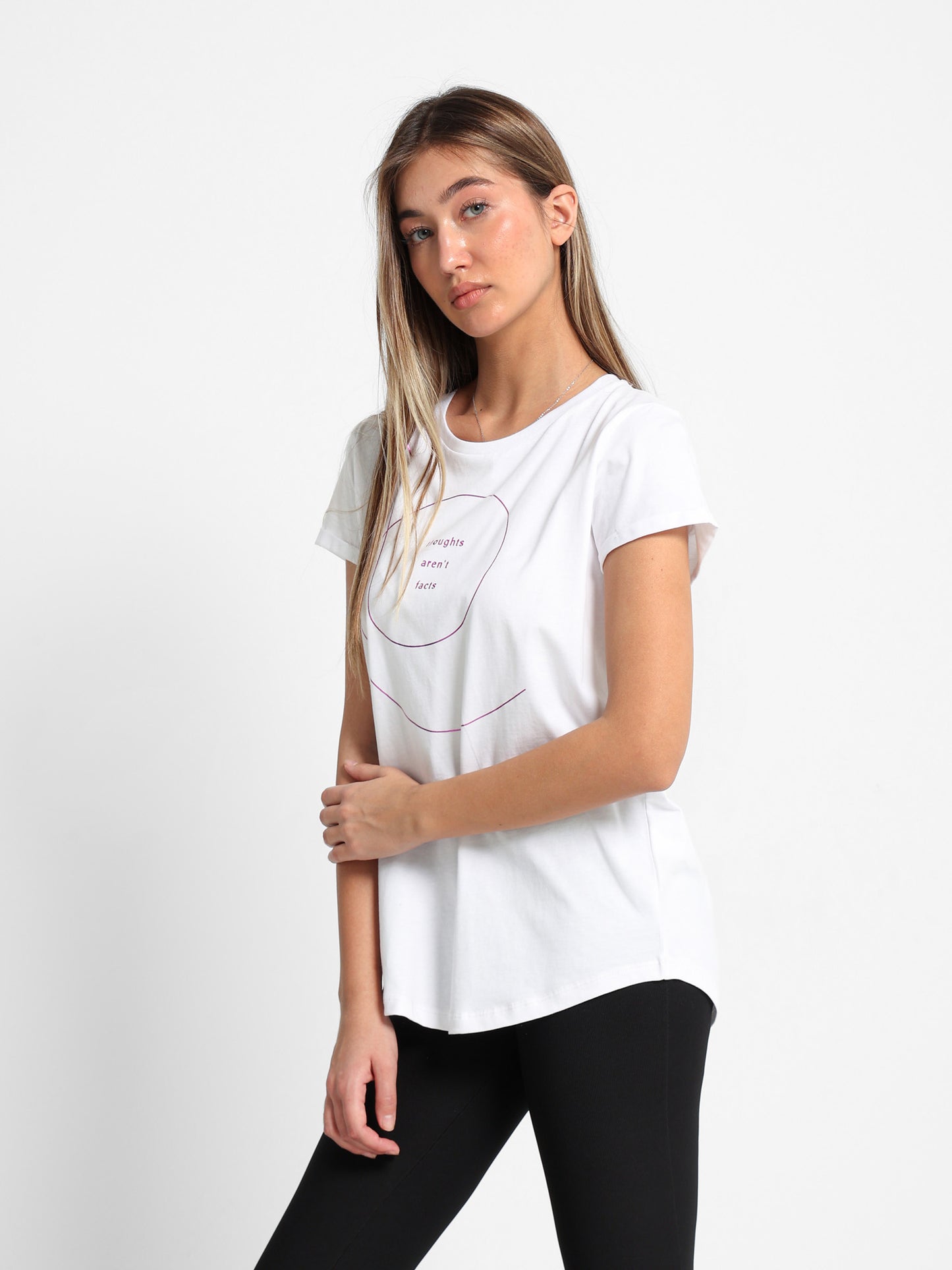 "Thoughts aren't fact" Text Print T-Shirt