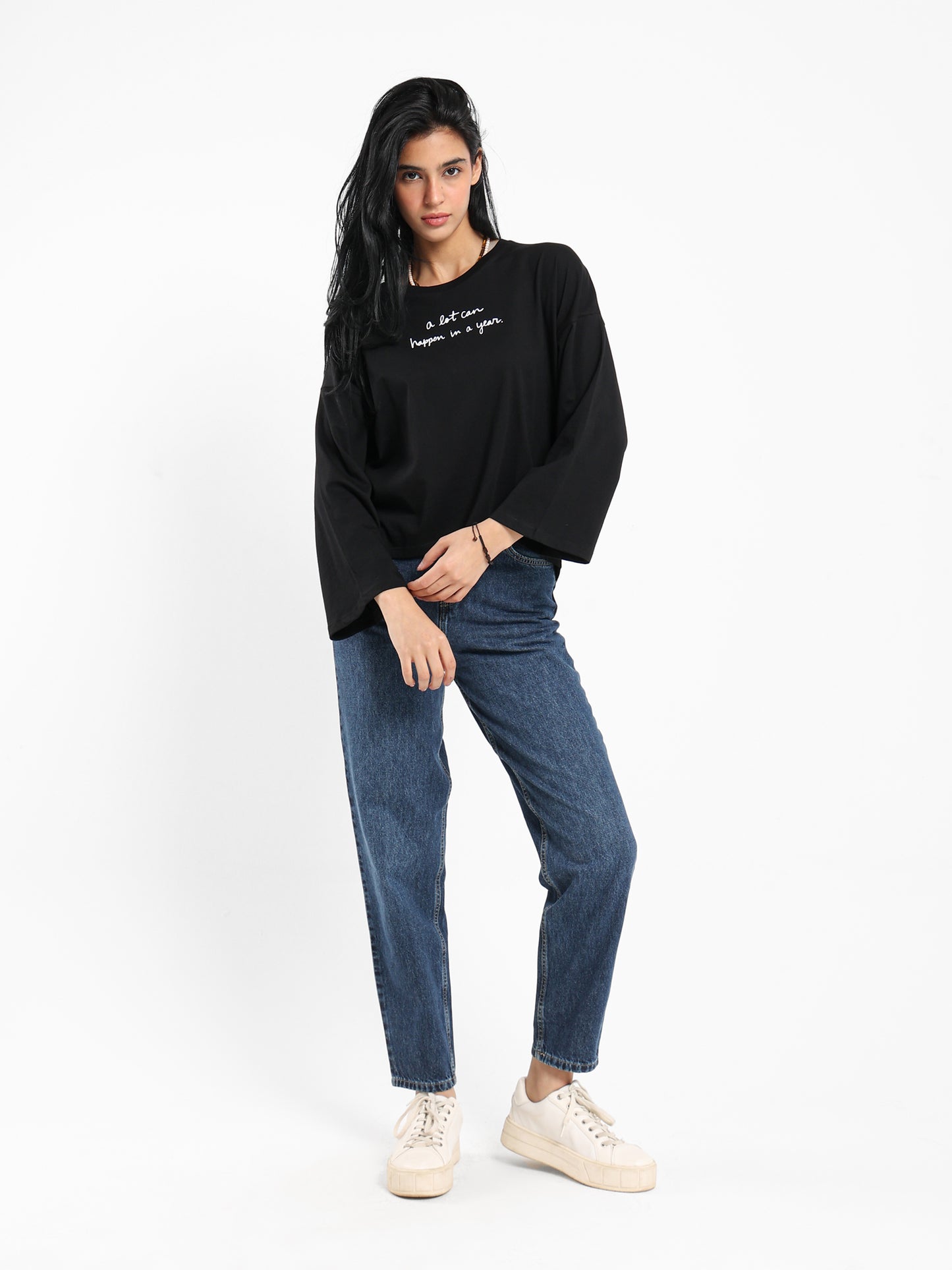 Front Text Print Bell Sleeves T-Shirt