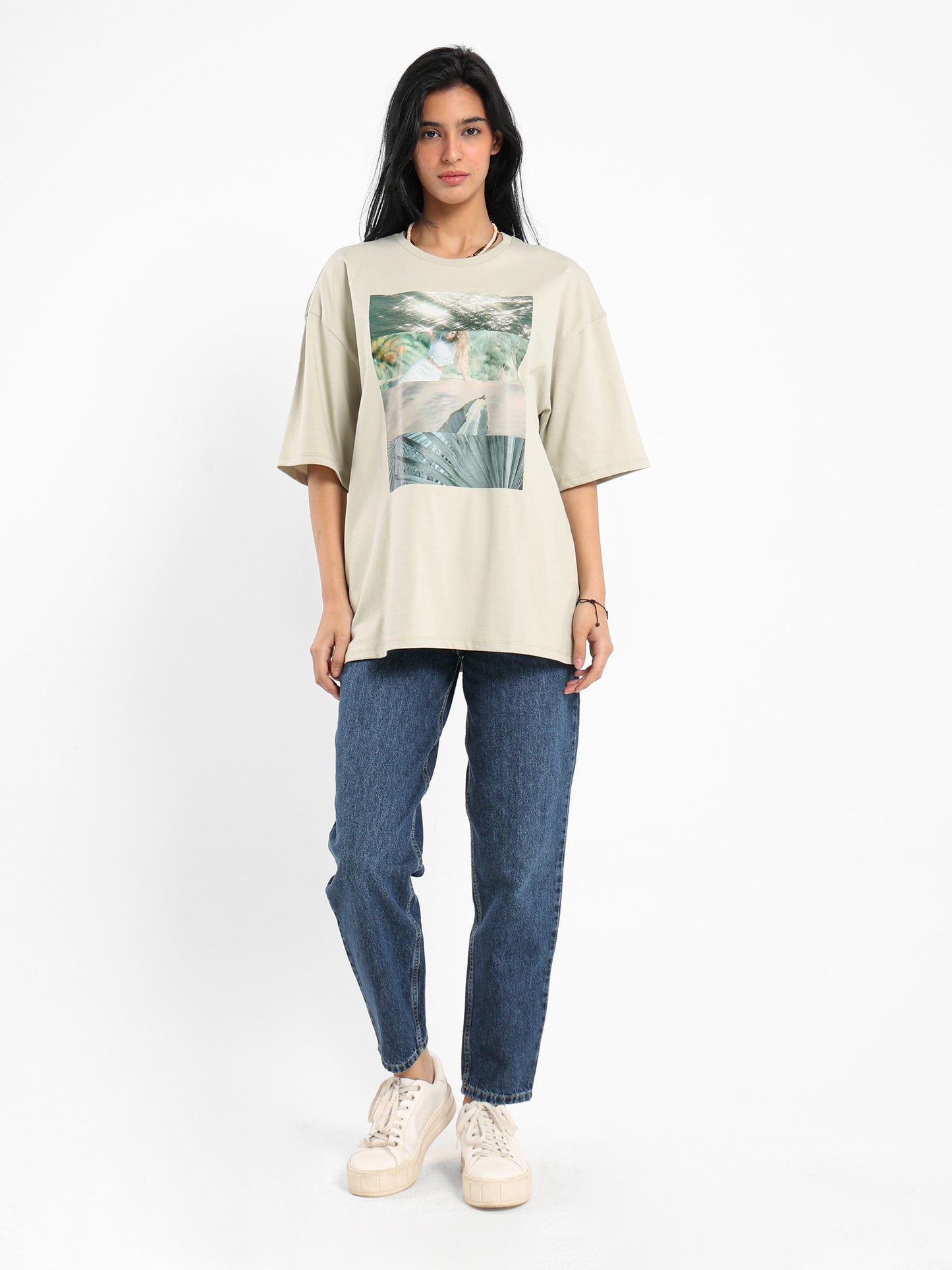 Oversized Leaves Digital Print T-Shirt