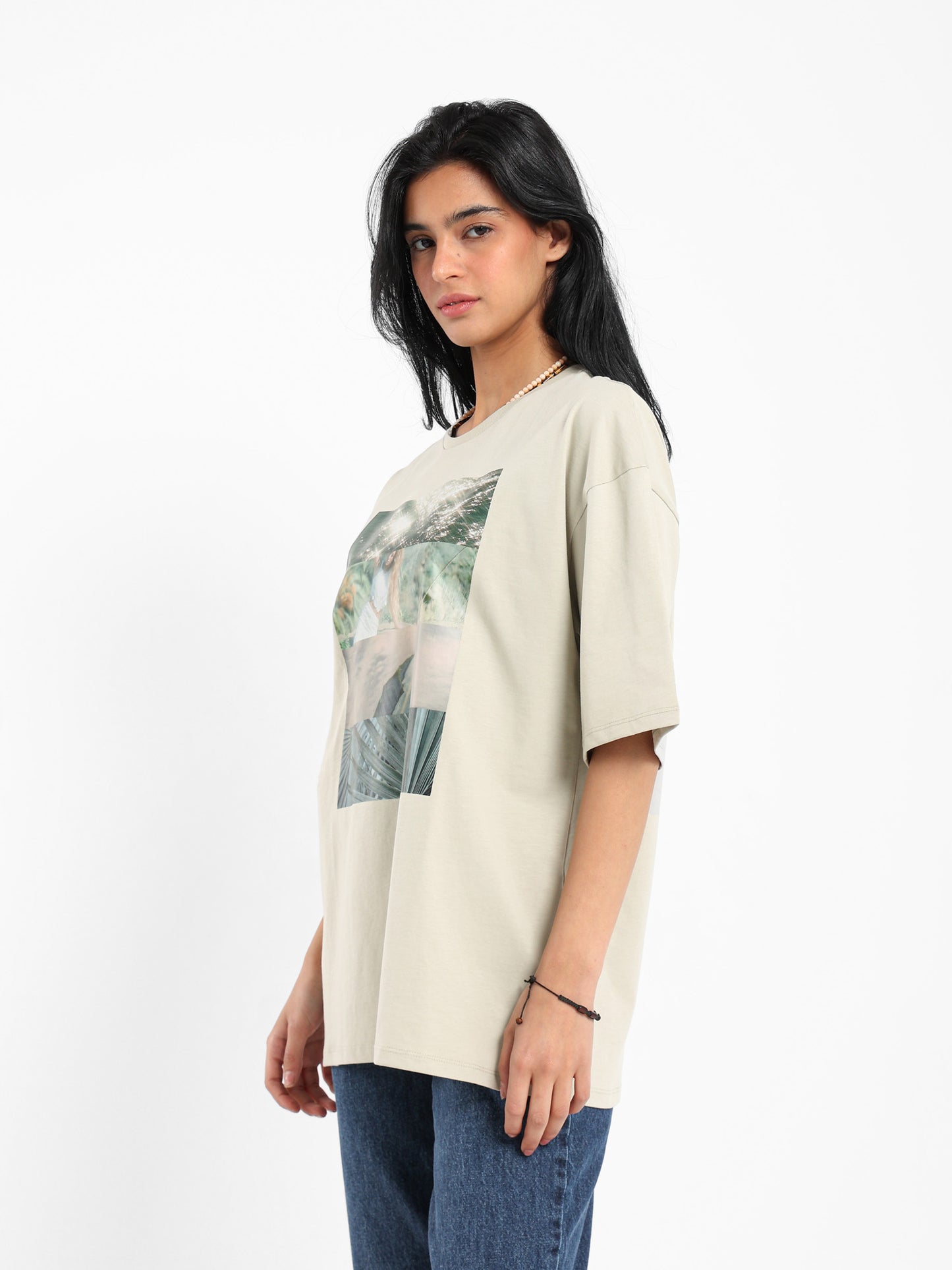 Oversized Leaves Digital Print T-Shirt