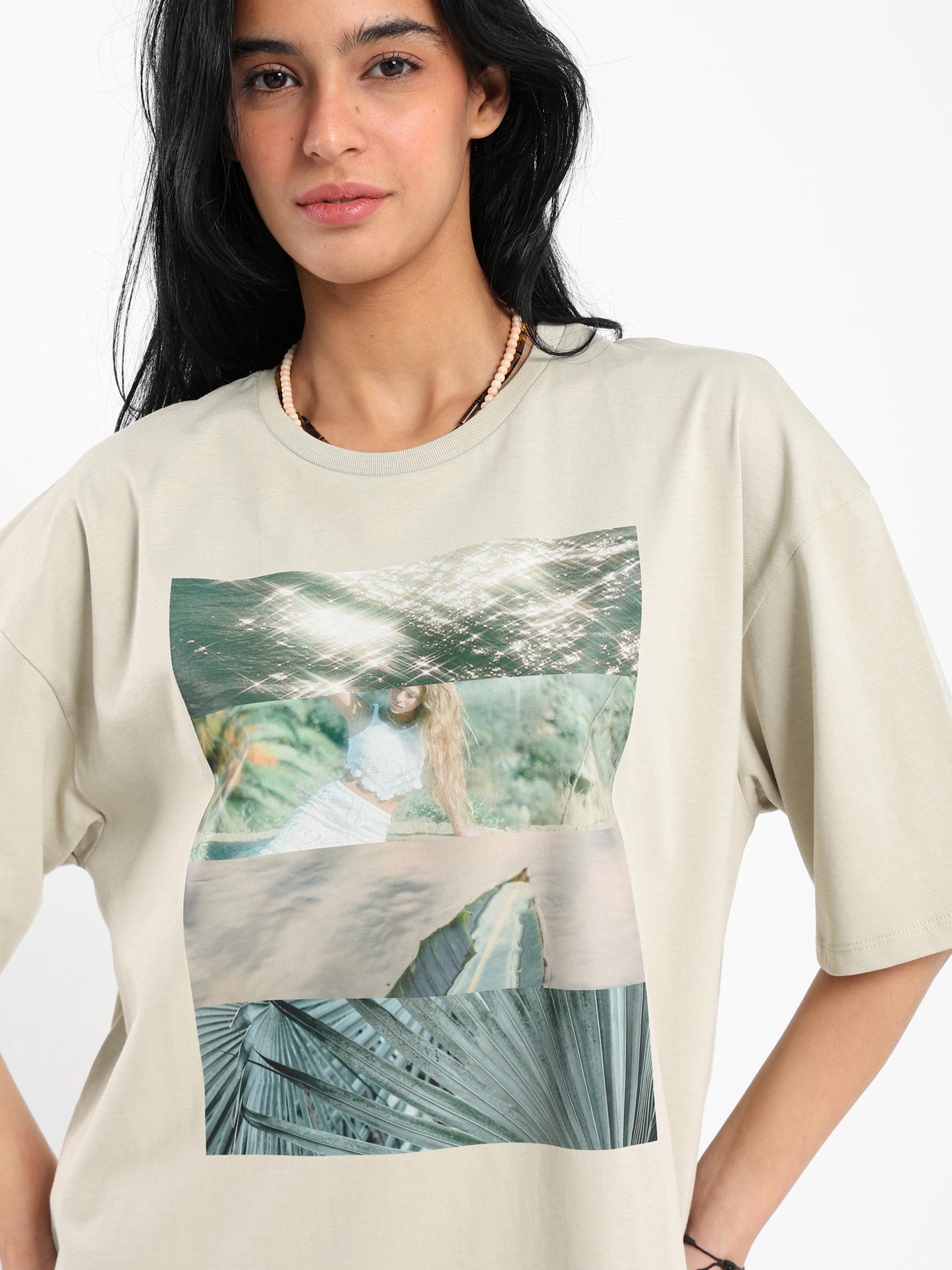 Oversized Leaves Digital Print T-Shirt